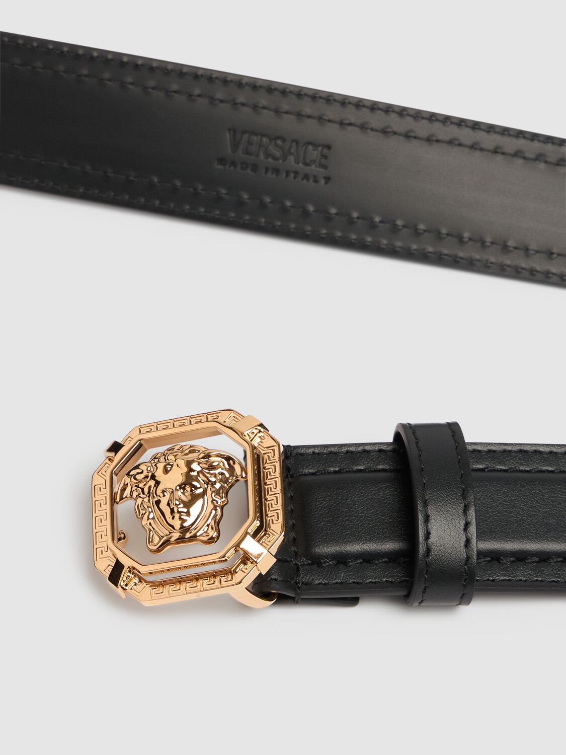 Shop Versace 35mm Leather Medusa Belt In Black,gold