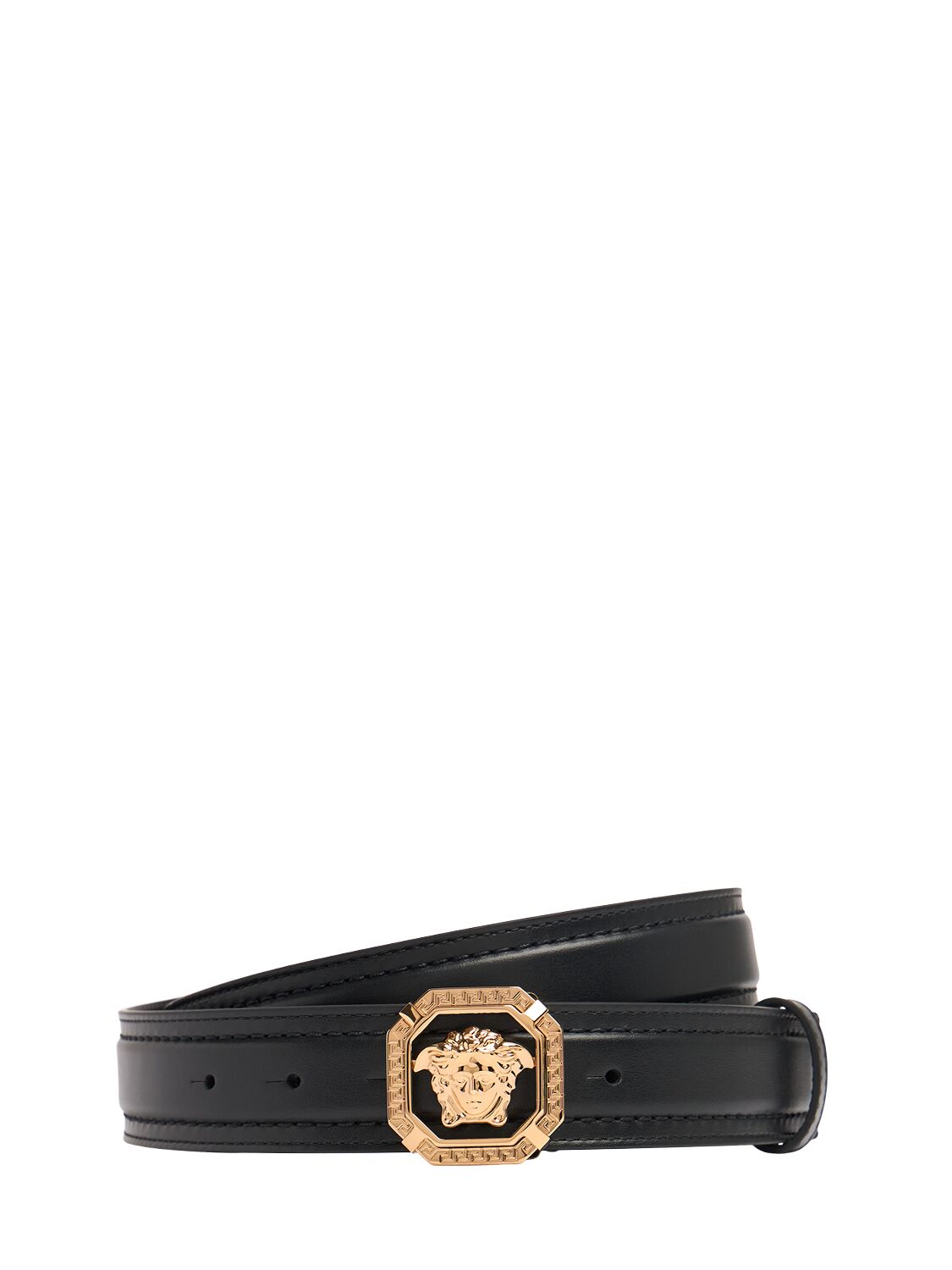 Versace 35mm Leather Medusa Belt In Black,gold