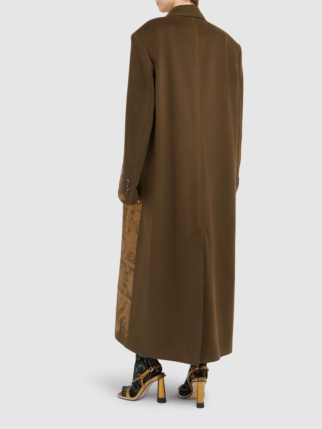 Shop Etro Wool & Cashmere Printed Long Coat In Brown/gold