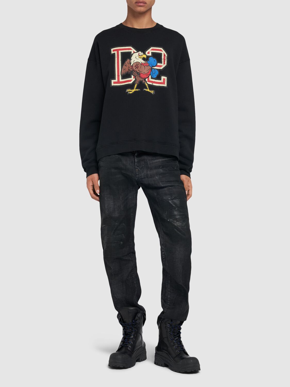 Shop Dsquared2 Relaxed Fit Cotton Crew Sweatshirt In Black