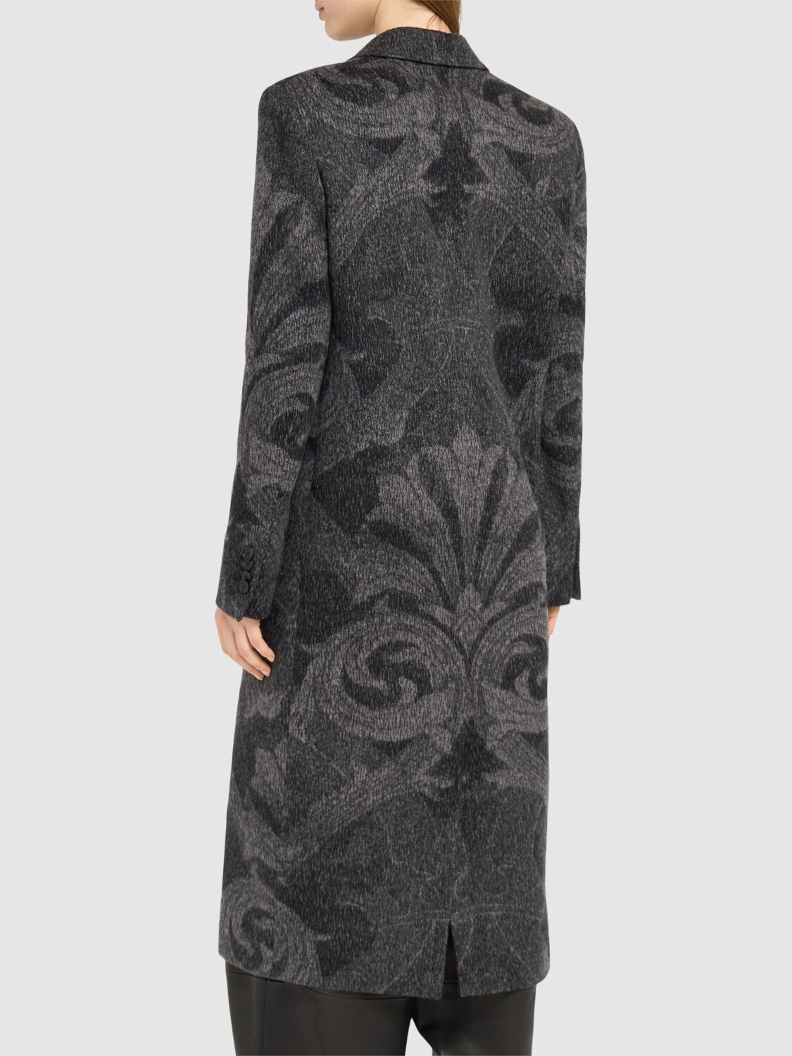 Shop Etro Double Breasted Wool Long Coat In Grey