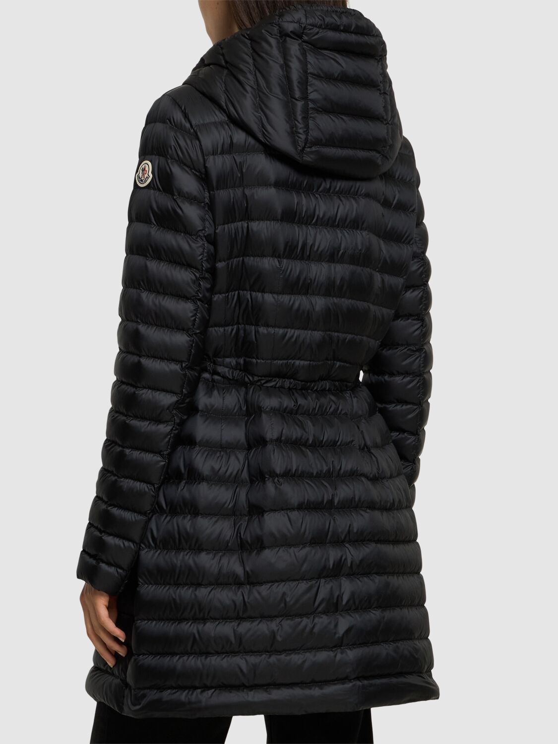 Moncler Barbel Long Nylon Down Jacket In Black