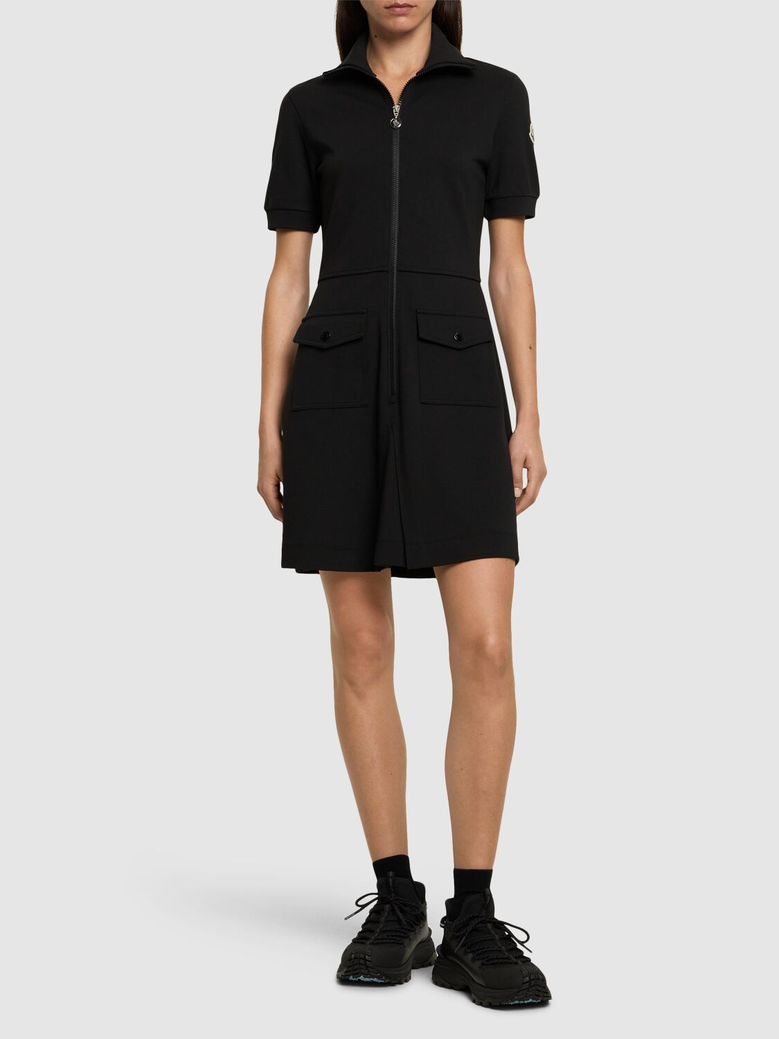 Shop Moncler Viscose Blend Polo Dress In 黑色