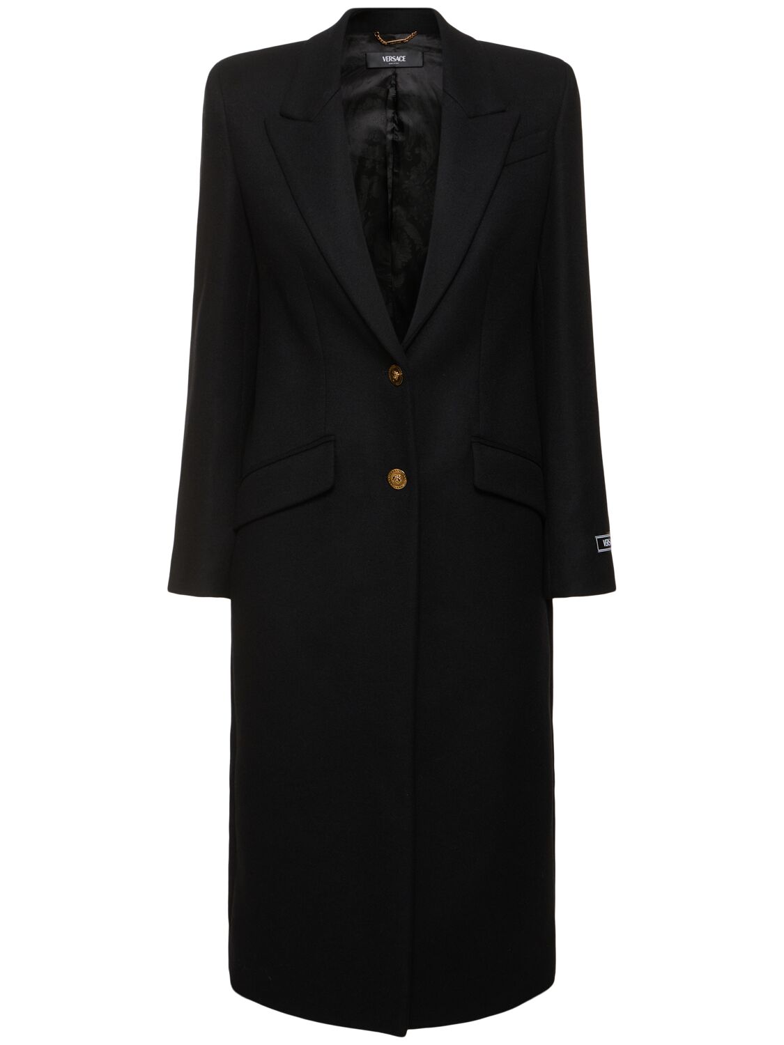 Shop Versace Long Wool Blend Coat In 黑色