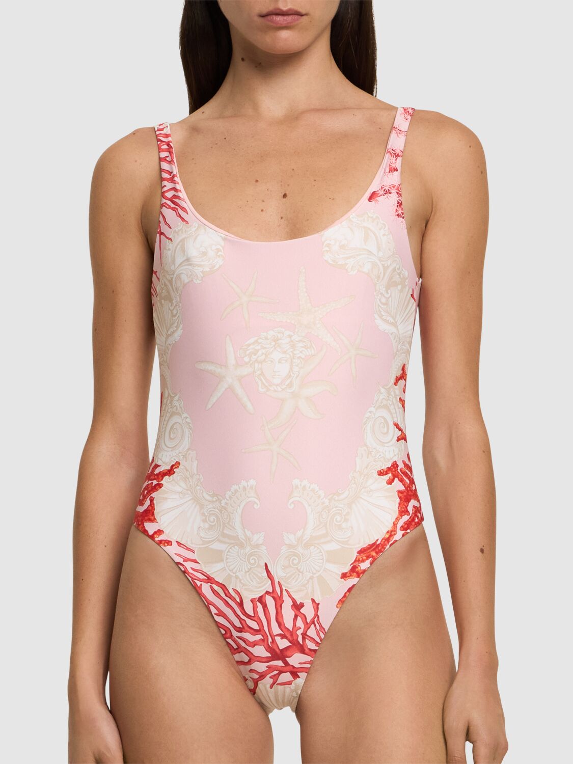 VERSACE PRINTED CORAL LYCRA ONE PIECE SWIMSUIT 