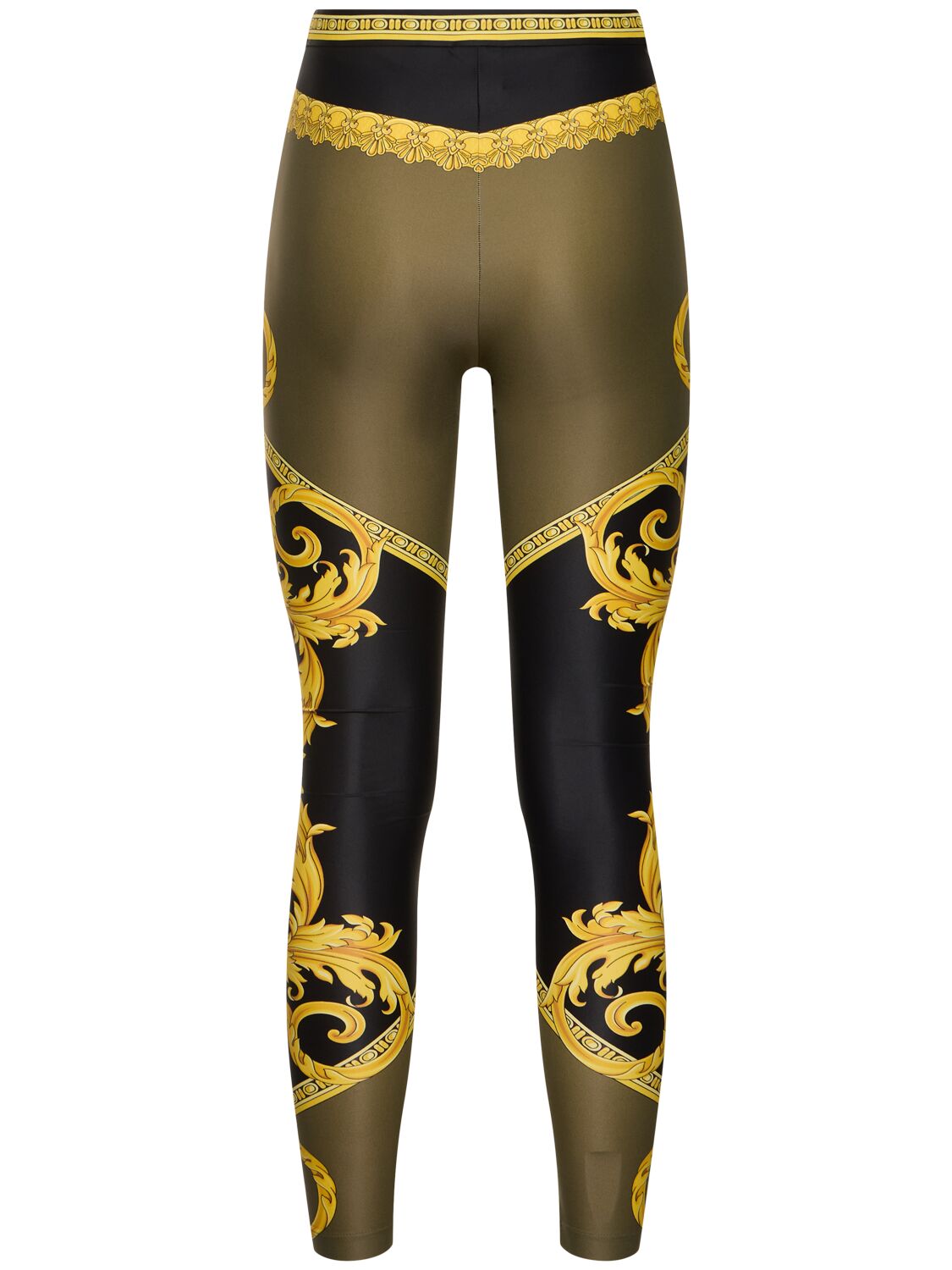 Shop Versace Baroque Print Lycra Leggings In 黑色/金色