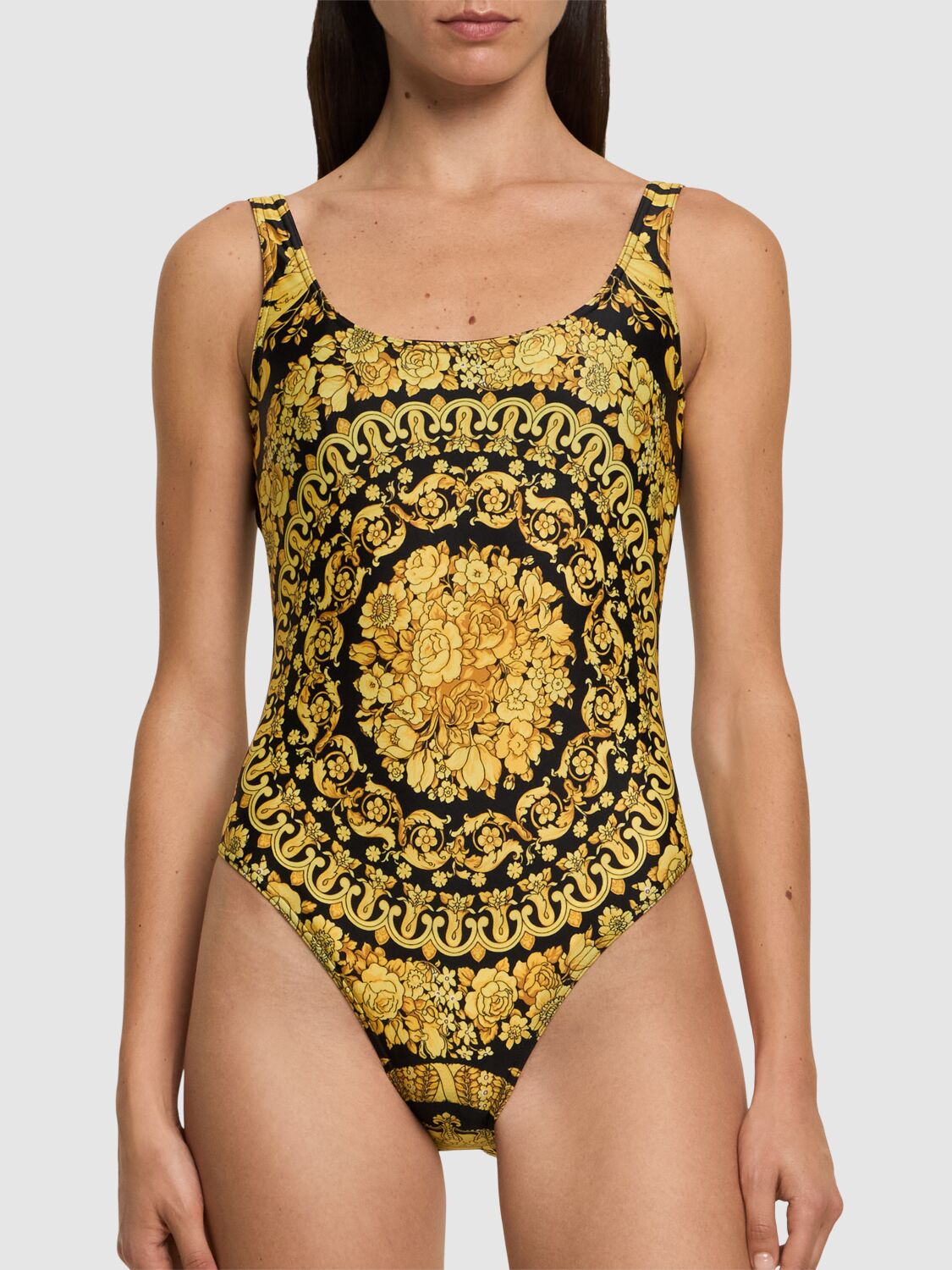 Shop Versace Barocco Lycra One Piece Swimsuit In 金色