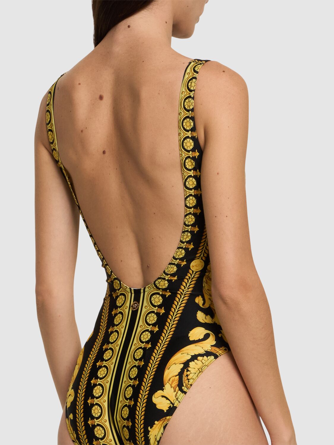 Shop Versace Barocco Lycra One Piece Swimsuit In 金色