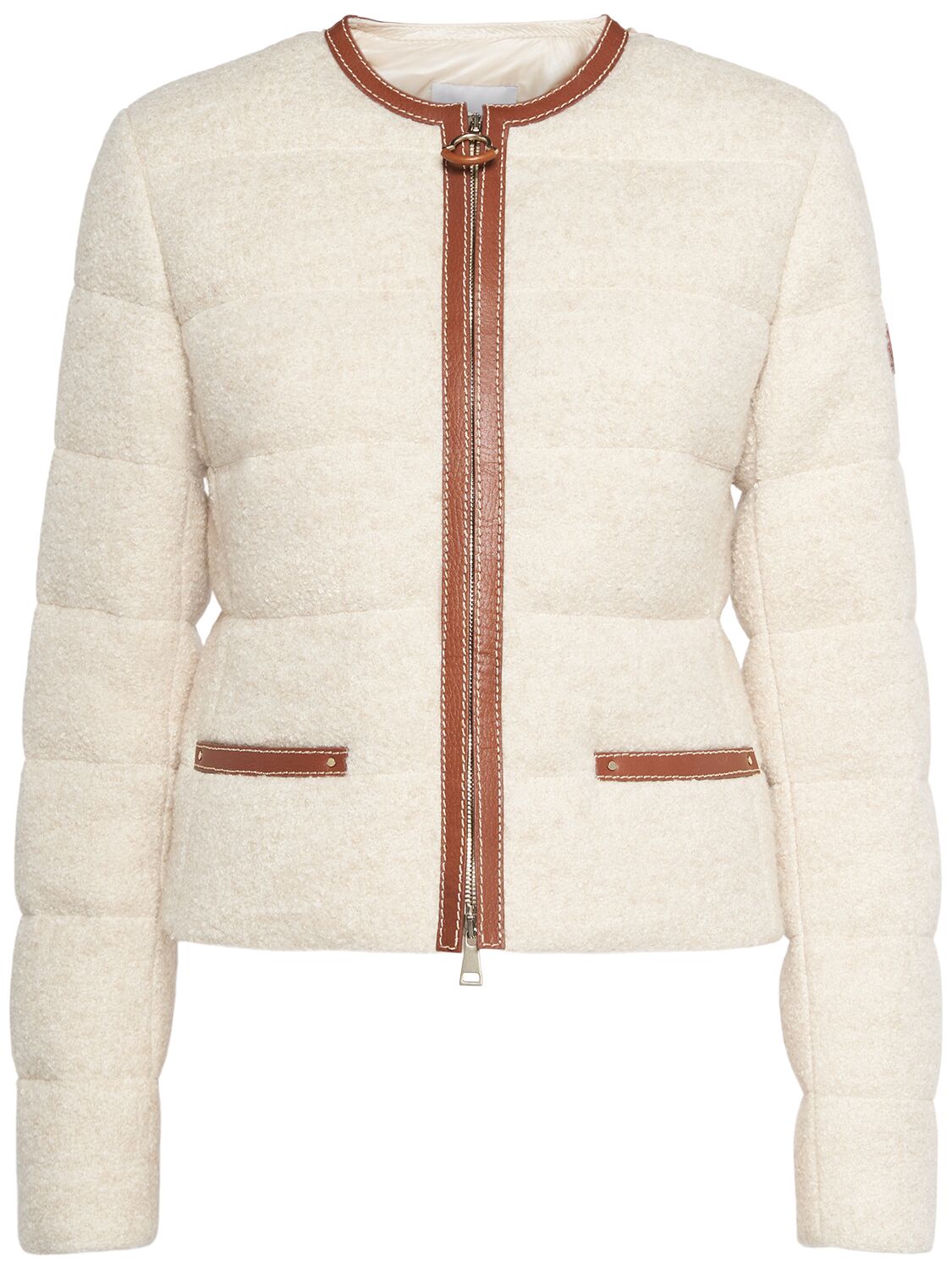 Shop Moncler Serinde Wool Blend Down Jacket In Beige