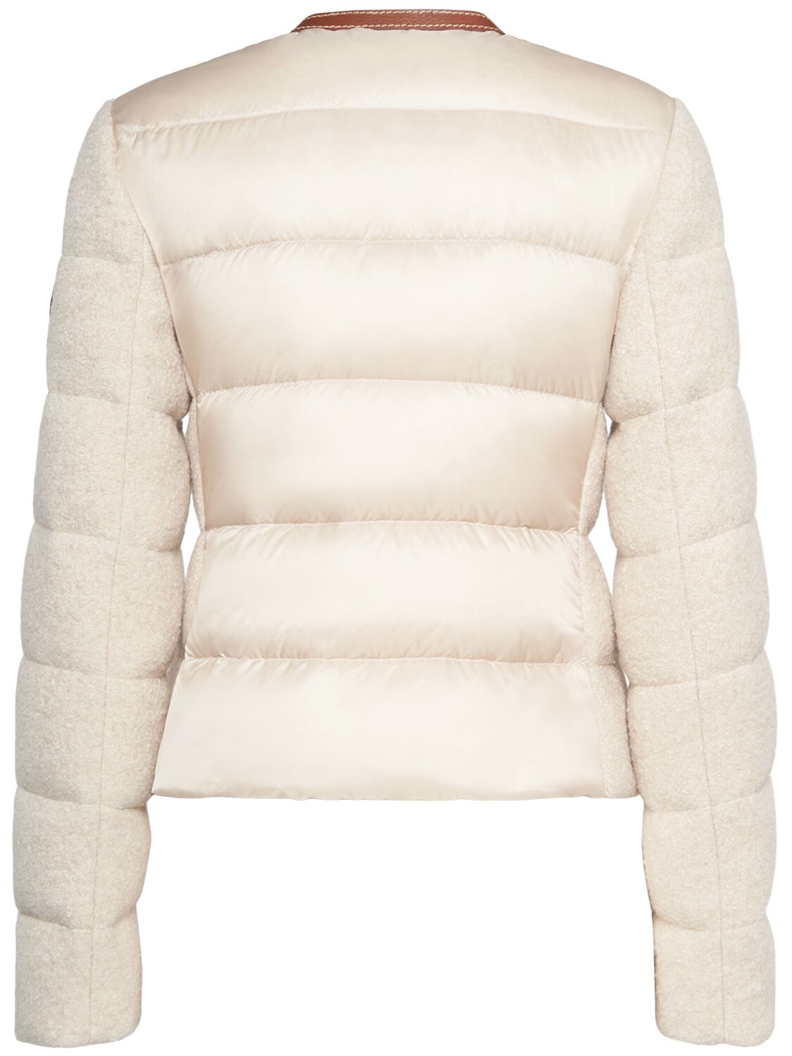 Shop Moncler Serinde Wool Blend Down Jacket In Beige