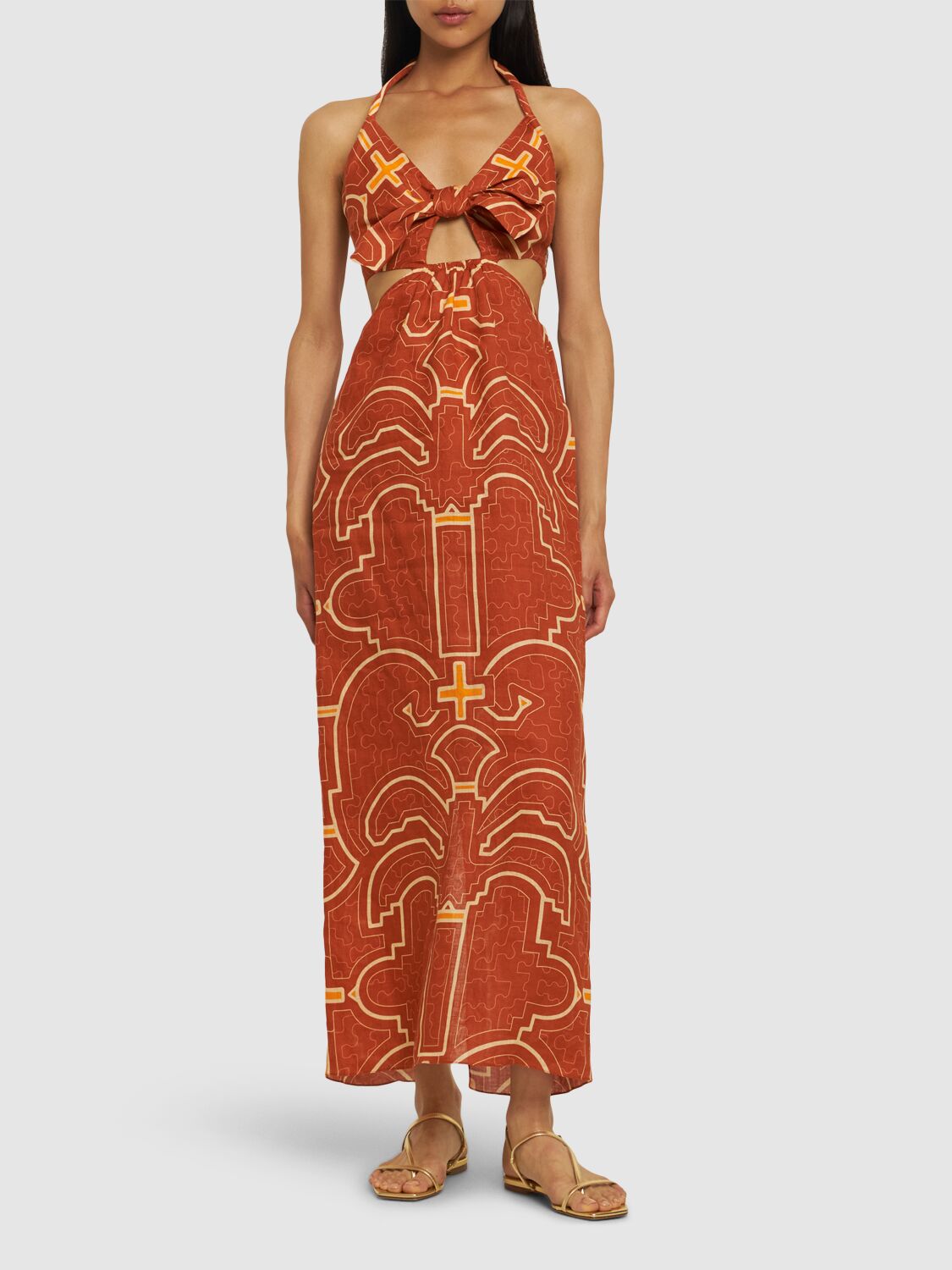 Shop Johanna Ortiz Altered States Linen Maxi Dress In Brown/beige