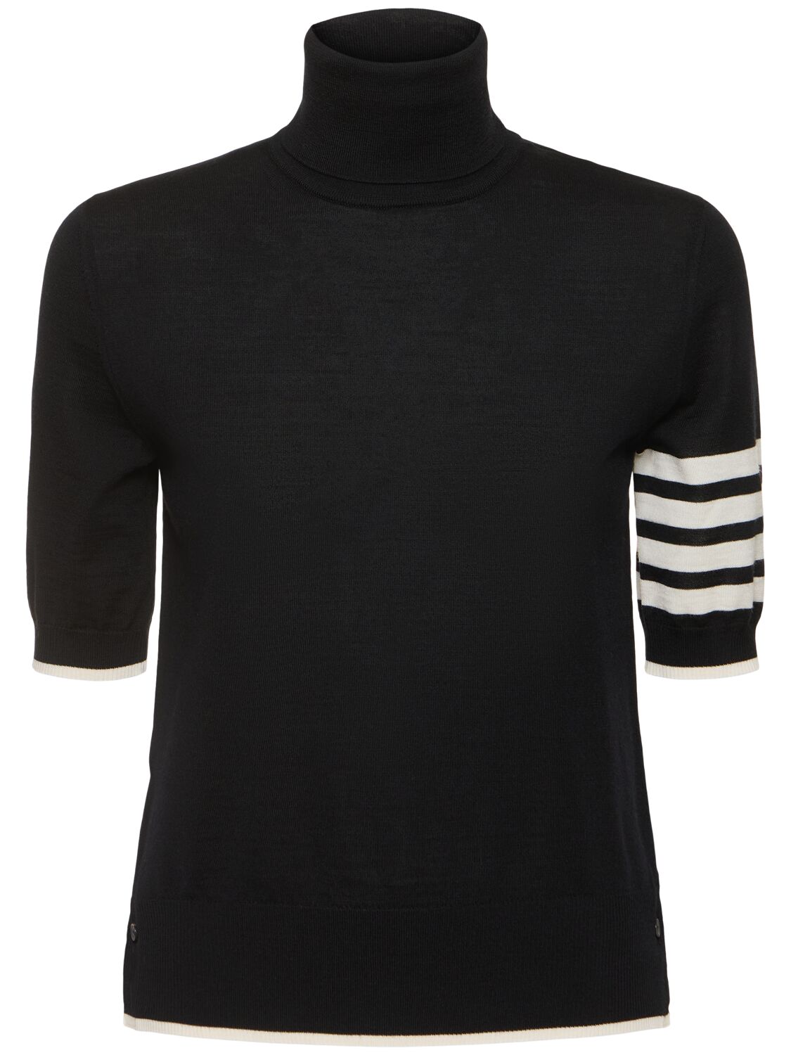 Shop Thom Browne Wool Knit Short Sleeve T-neck Sweater In Black