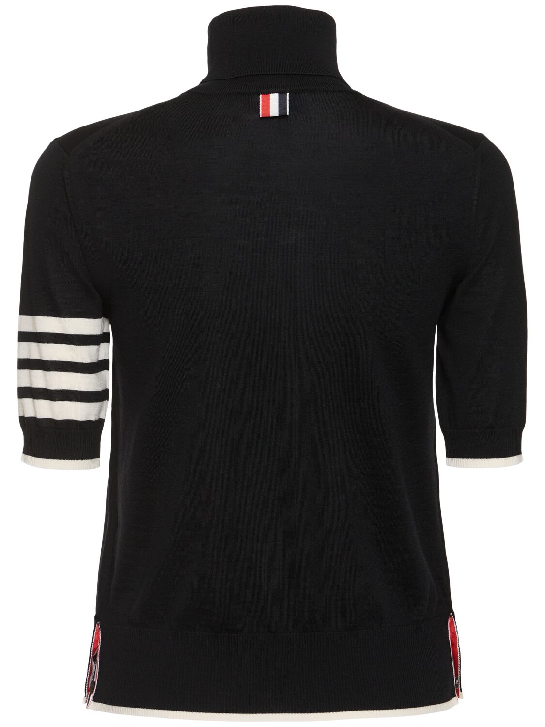 Shop Thom Browne Wool Knit Short Sleeve T-neck Sweater In Black