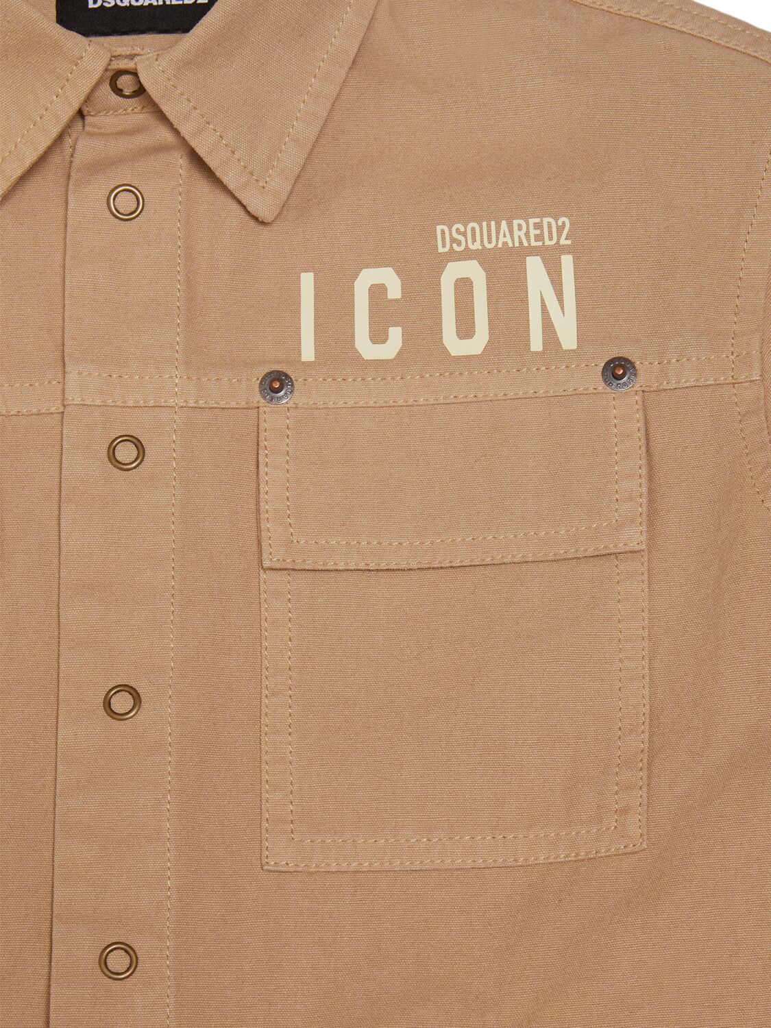 Shop Dsquared2 Cotton Poplin Shirt W/ Logo In Beige