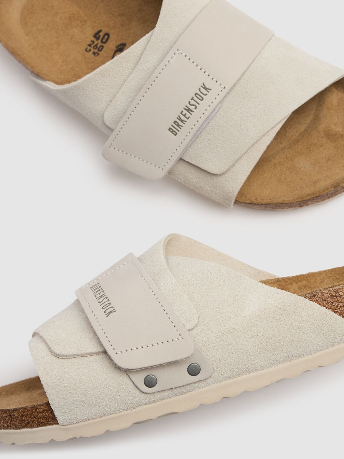 Shop Birkenstock Kyoto Suede Sandals In Beige/white