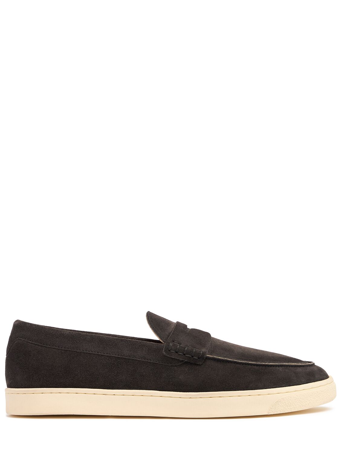 Shop Brunello Cucinelli Suede Penny Loafers In Lavagna