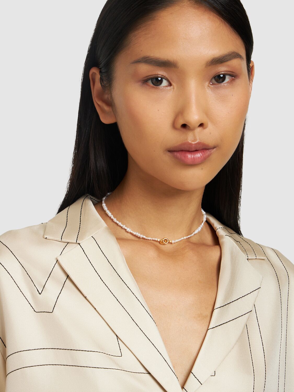 Shop Otiumberg Link Up Pearl Necklace In Gold