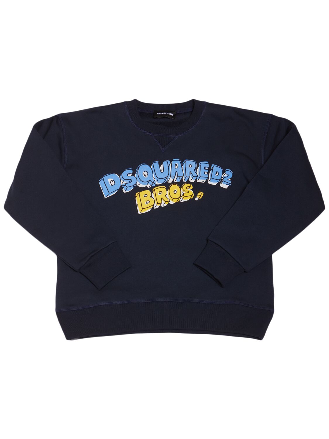 Dsquared2 Kids' Cotton Crewneck Sweatshirt In Dark Blue
