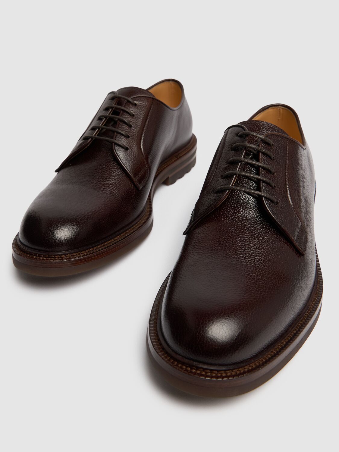 Shop Brunello Cucinelli Leather Derby Shoes In Brown