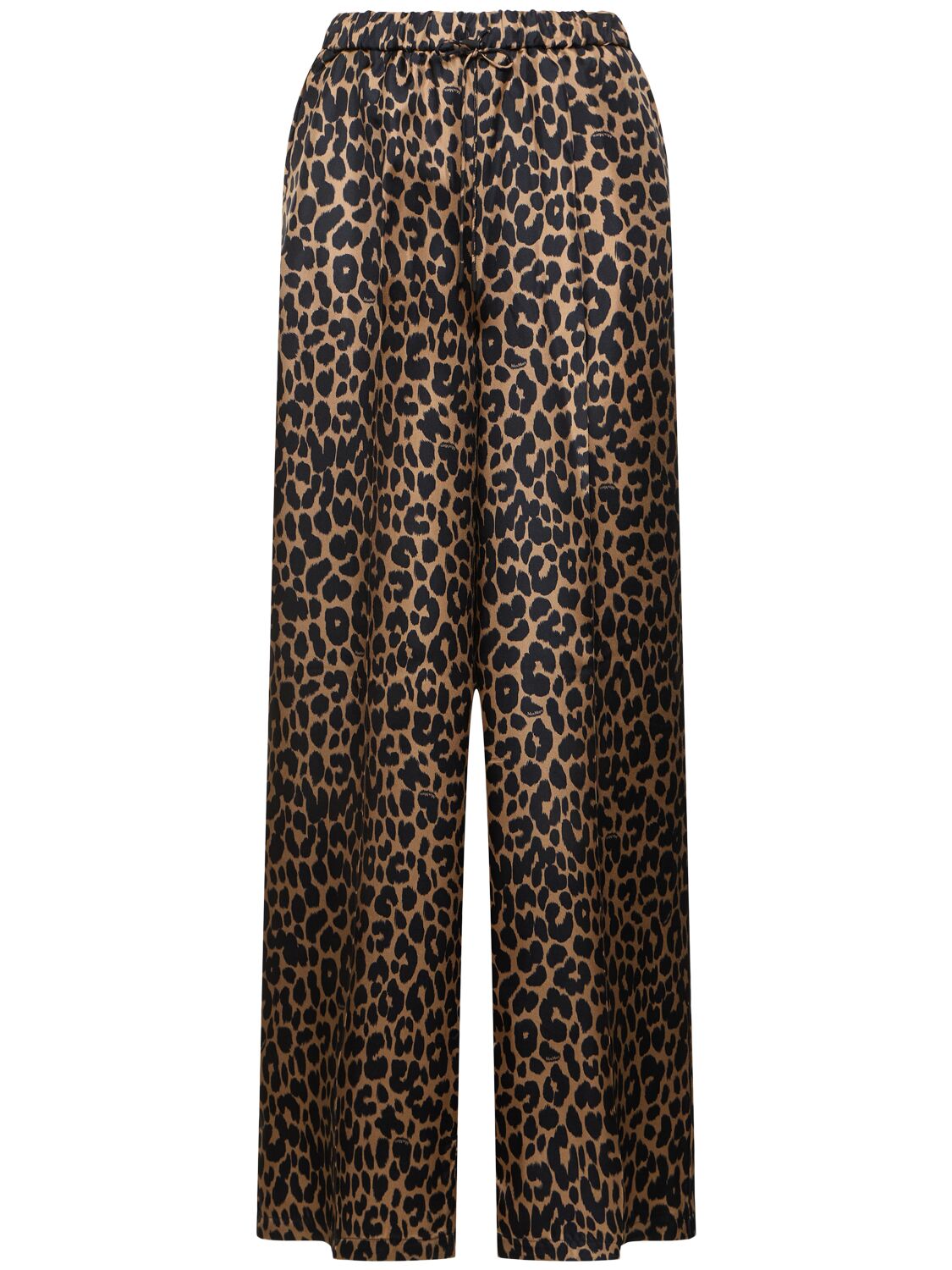 Shop Max Mara Ghinea Silk Wide Leg Pants In Leopard