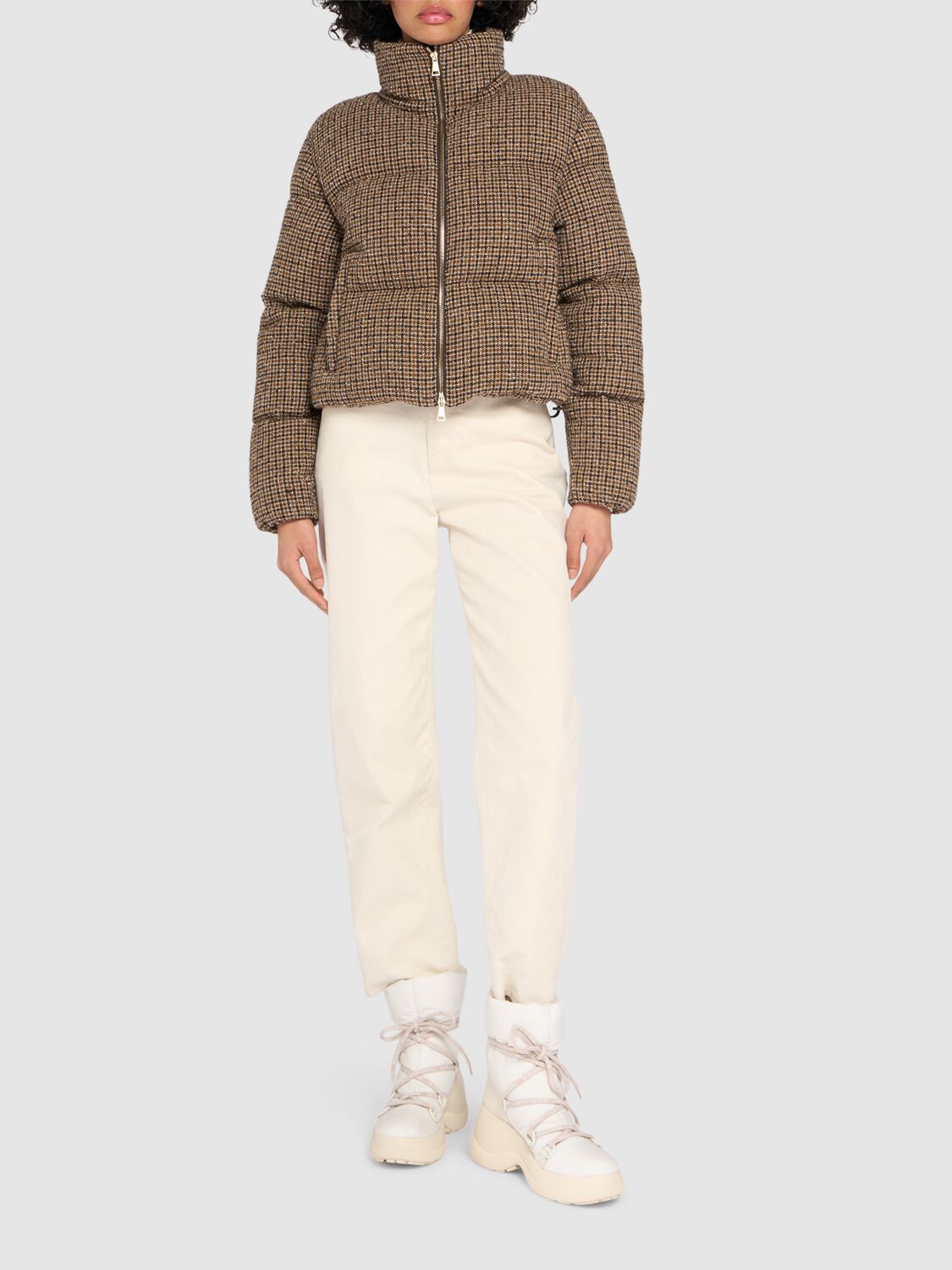 Shop Moncler Seboune Wool Blend Down Jacket In Beige