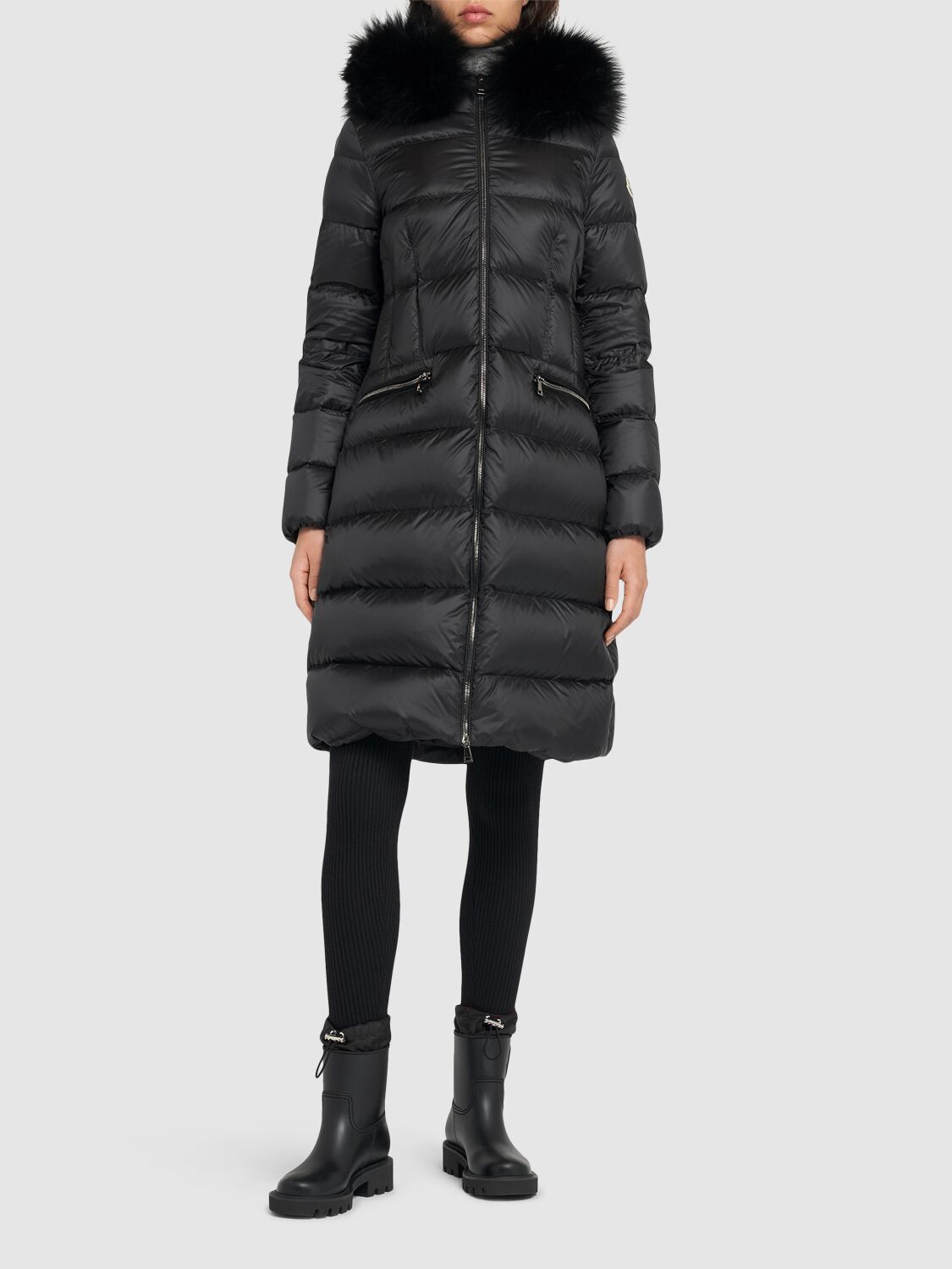 Shop Moncler Boedic Nylon Down Long Jacket In Black