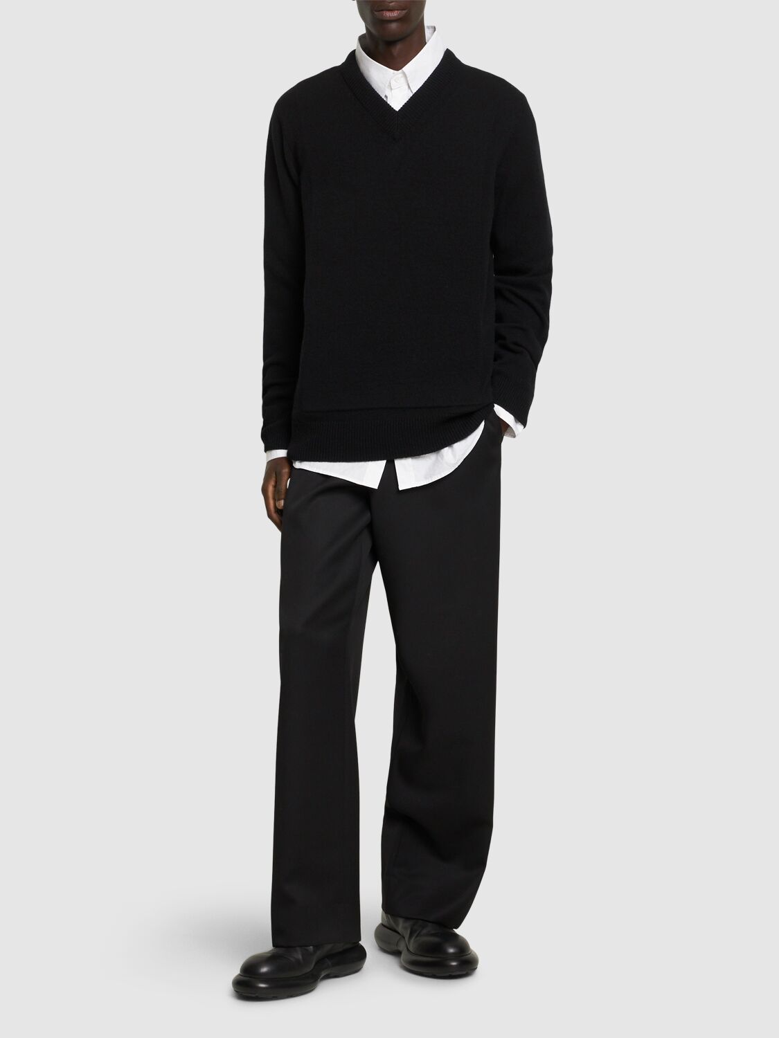 Shop Jil Sander Wool Blend V Neck Sweater In Black