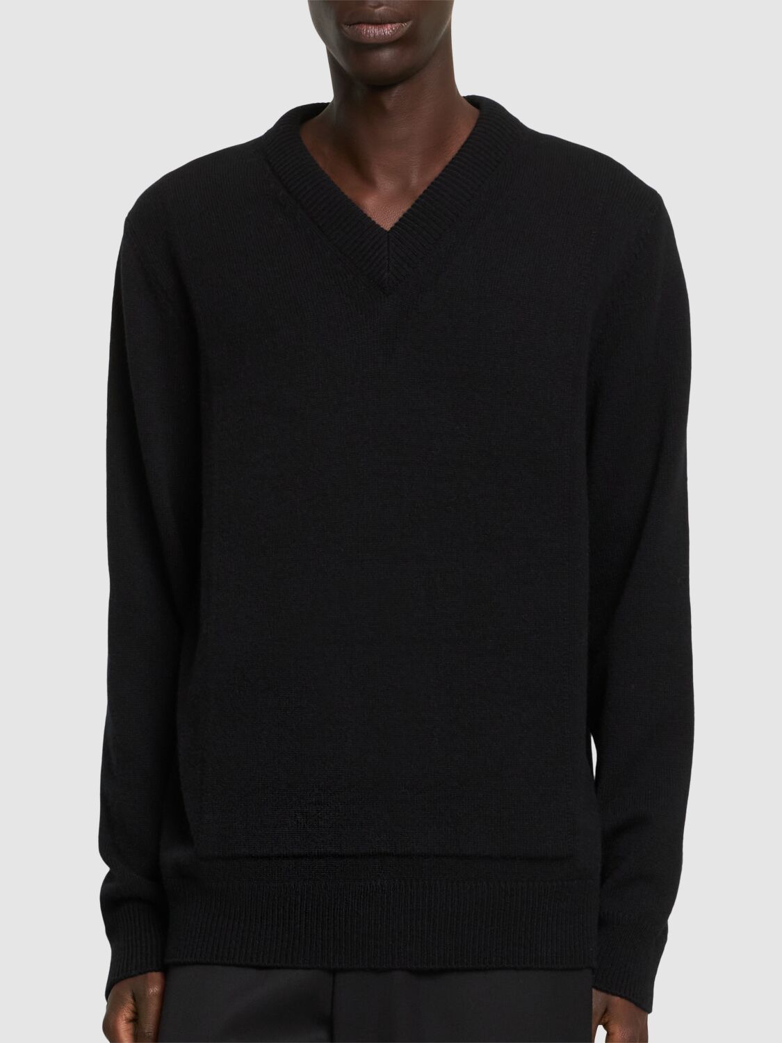 Shop Jil Sander Wool Blend V Neck Sweater In Black