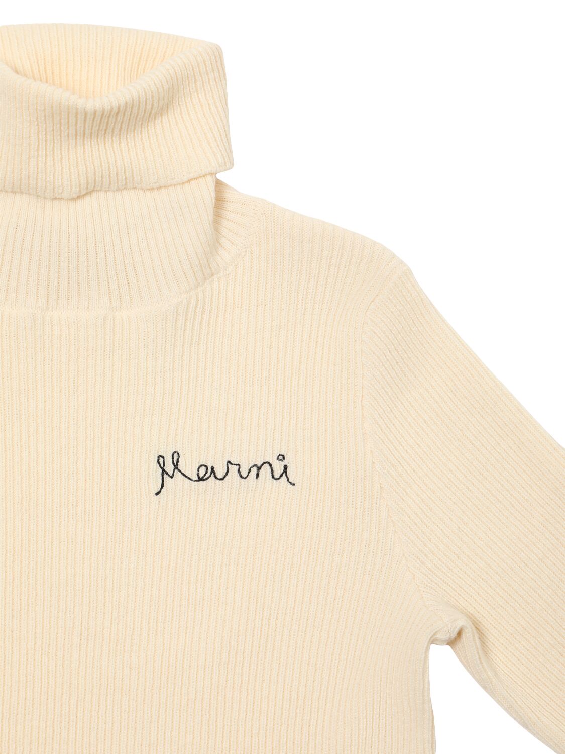 Shop Marni Junior Cotton Blend Knit Turtleneck Sweater In White