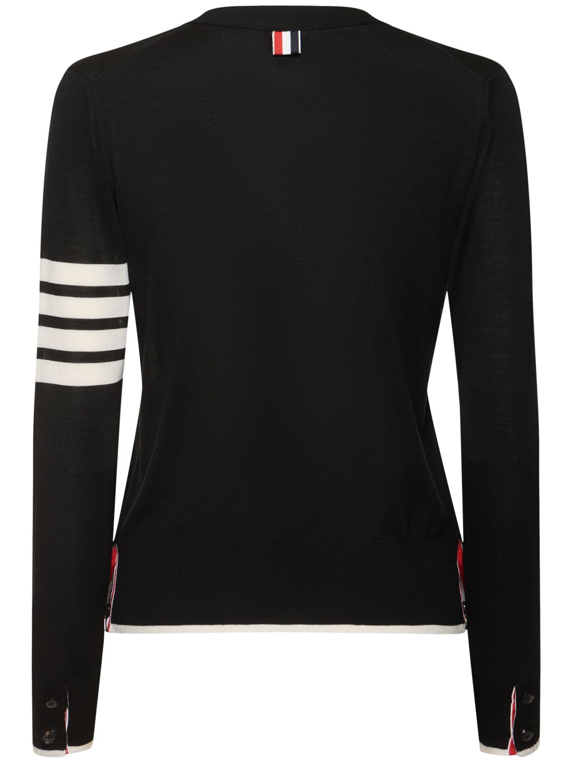 Shop Thom Browne Wool Knit V Neck Cardigan In Black