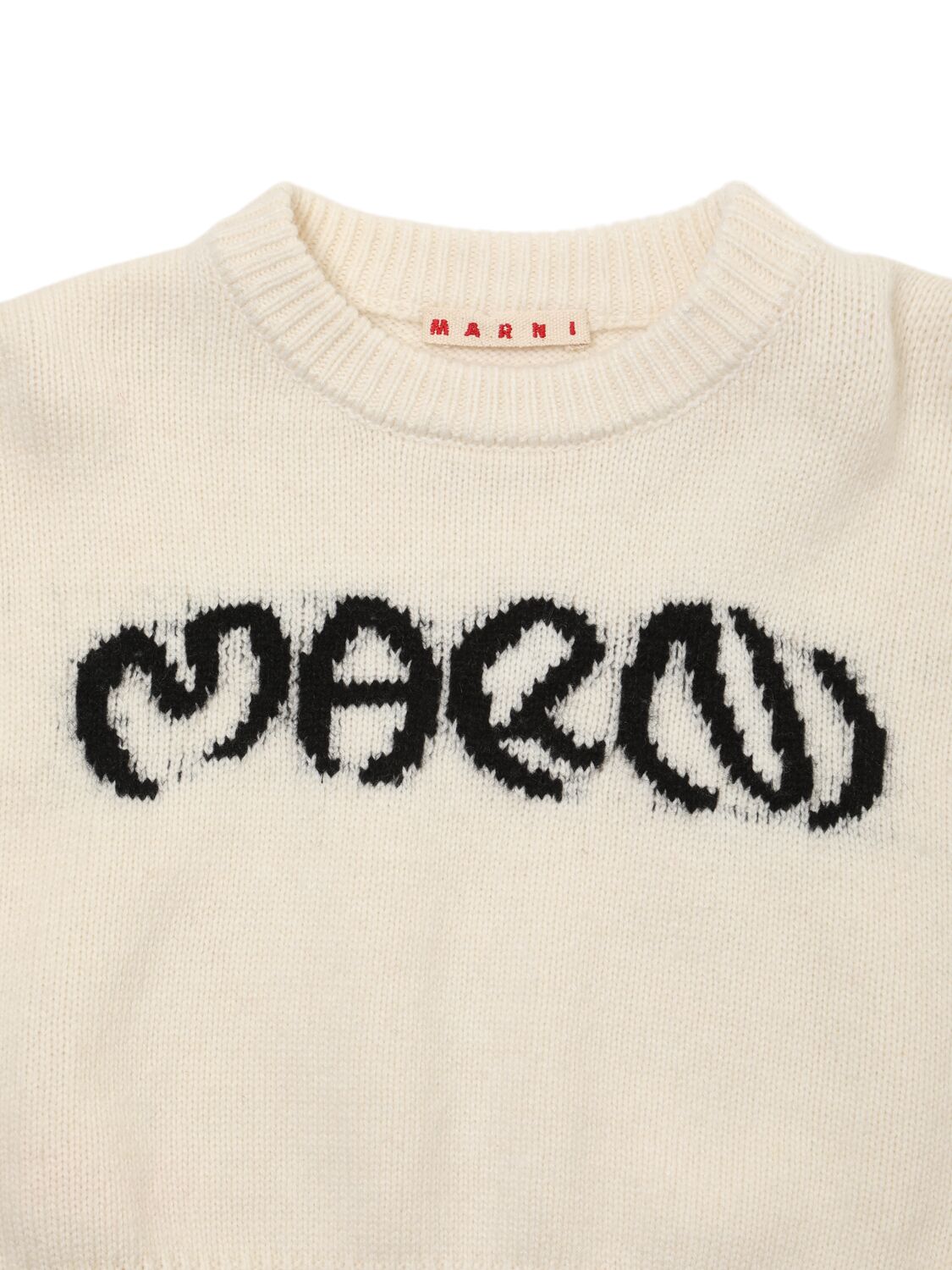 Shop Marni Junior Wool Blend Knit Logo Sweater In White