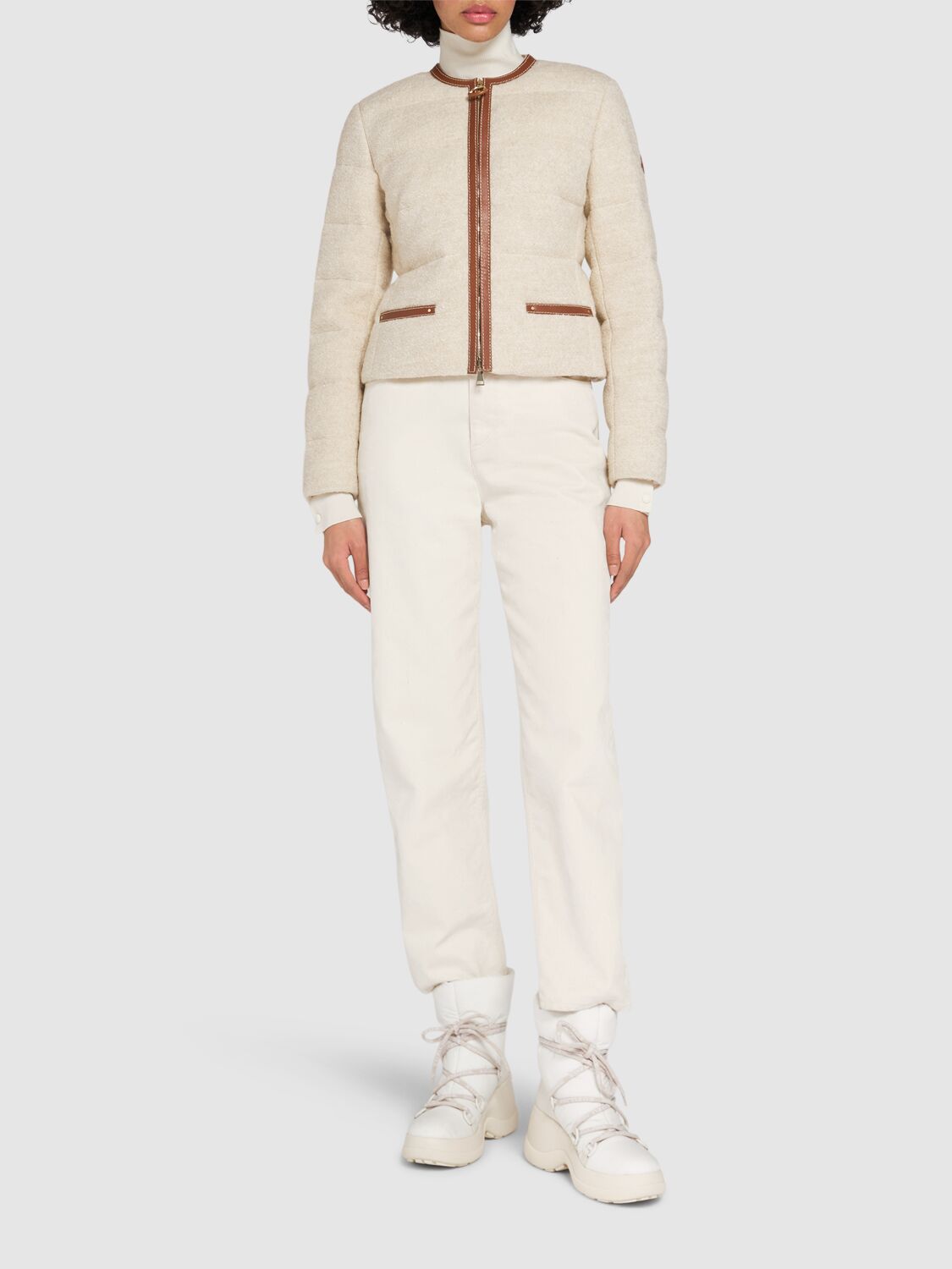 Shop Moncler Serinde Wool Blend Down Jacket In Beige