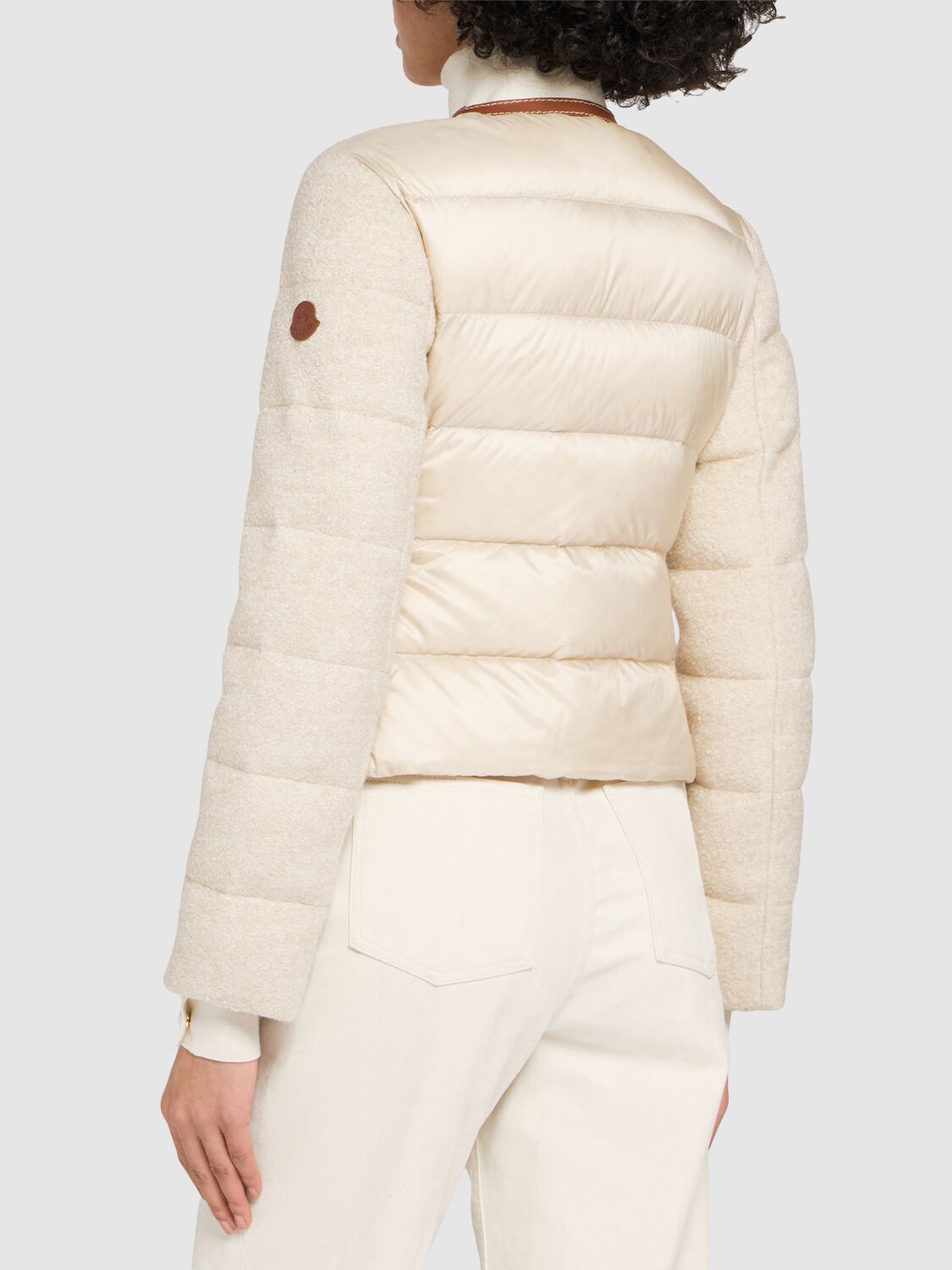 Shop Moncler Serinde Wool Blend Down Jacket In Beige