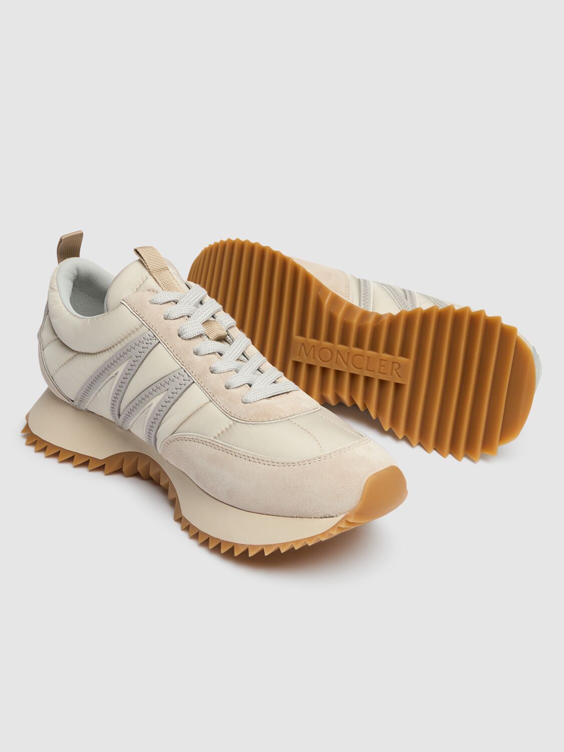 Shop Moncler 30mm Pacey Nylon Sneakers In Light Beige