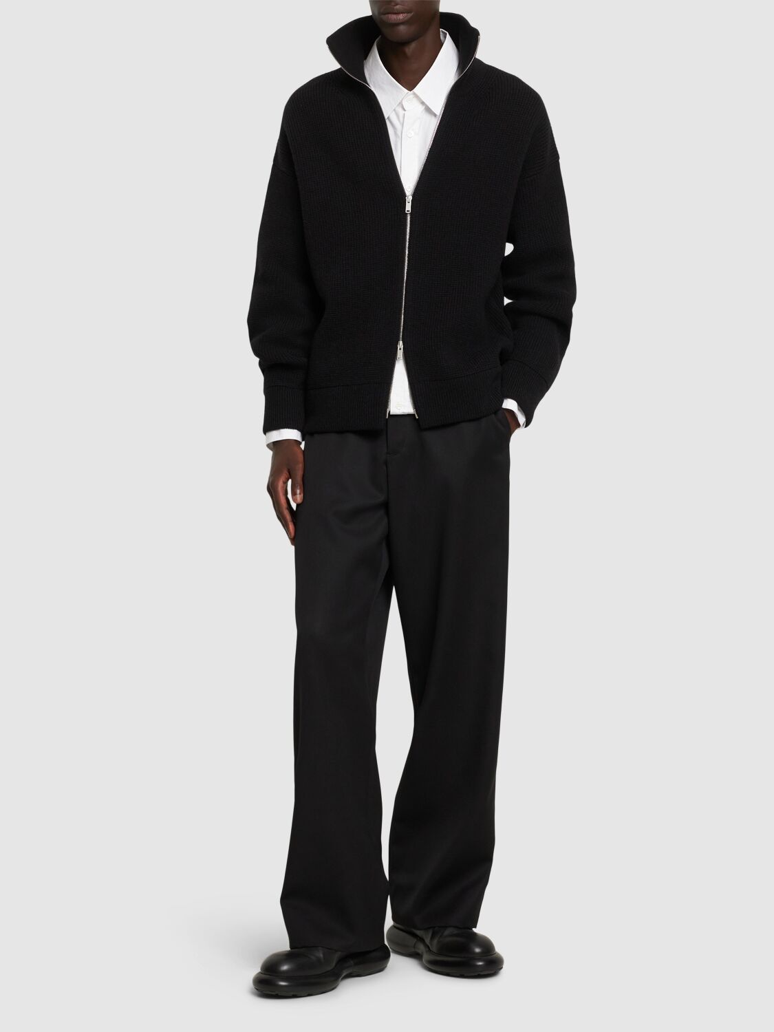 Shop Jil Sander Shetland Cashmere & Wool Zip Cardigan In Black