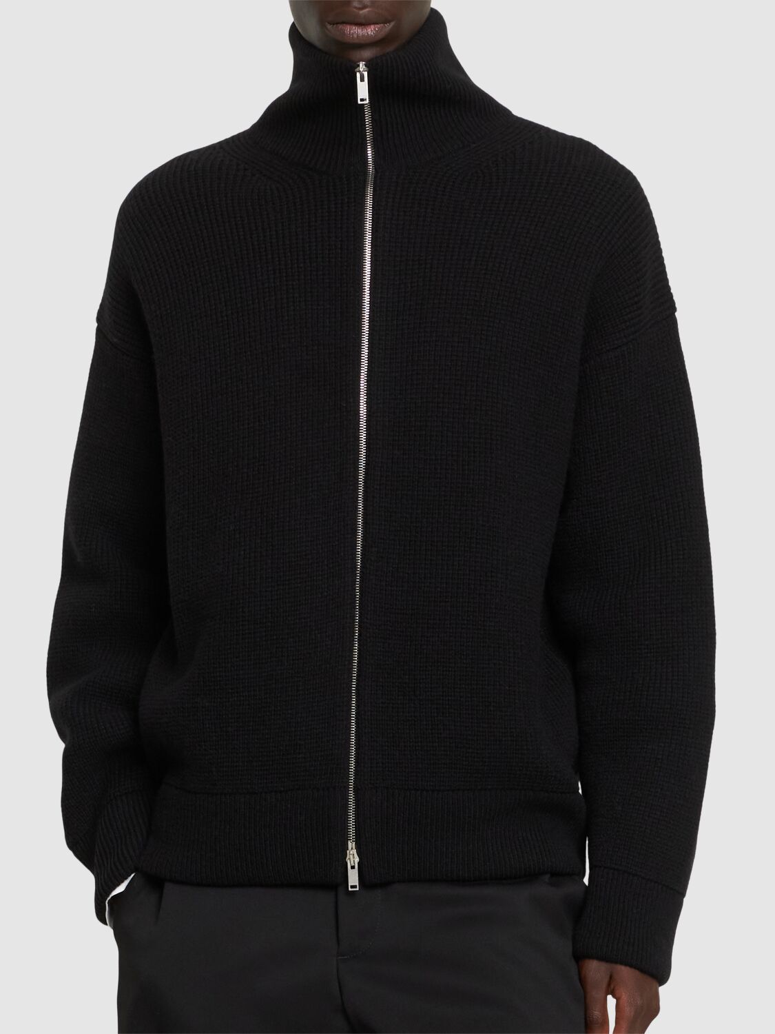 Shop Jil Sander Shetland Cashmere & Wool Zip Cardigan In Black