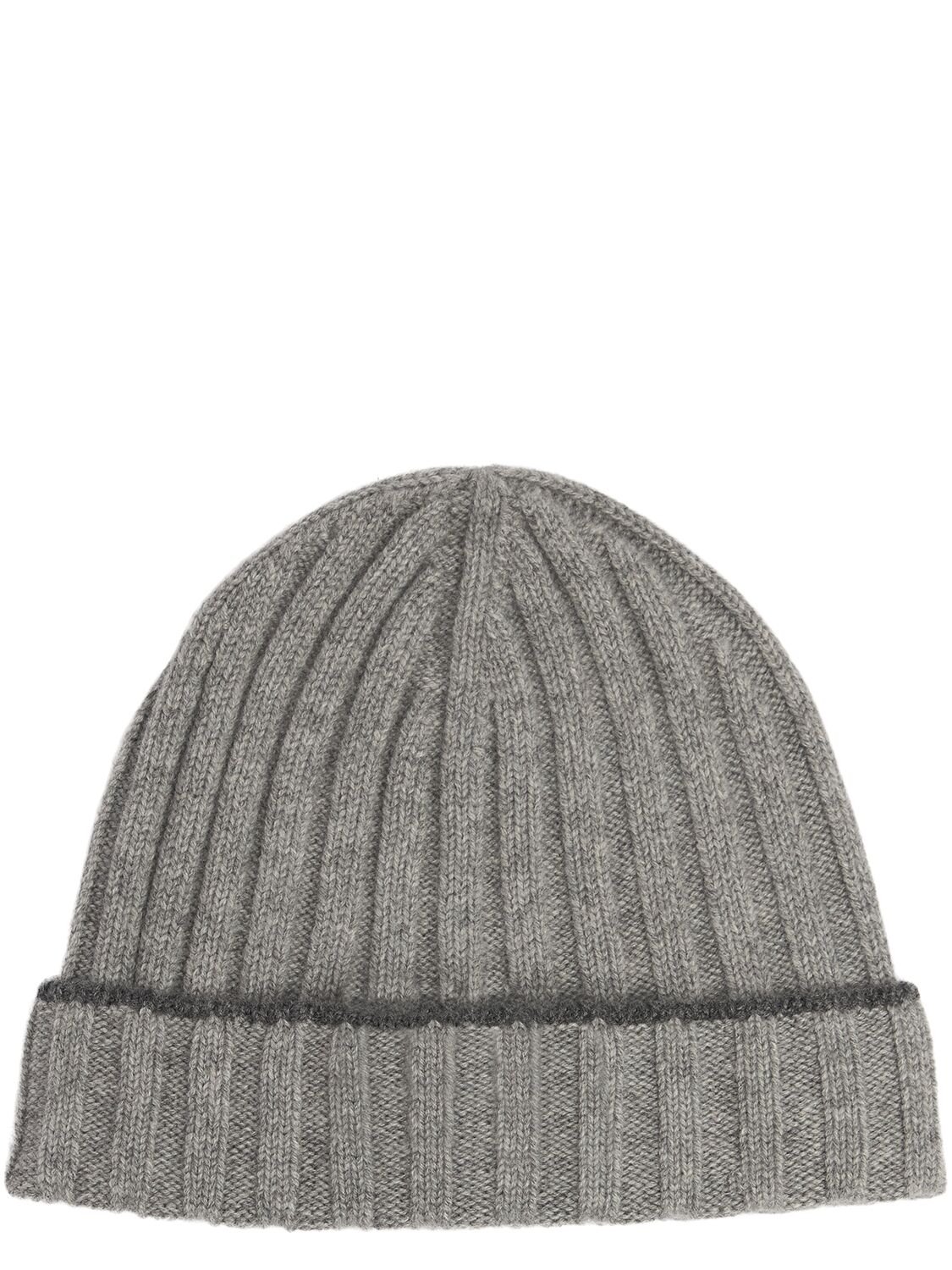 Brunello Cucinelli Cashmere Ribbed Knit Beanie Hat In Gray