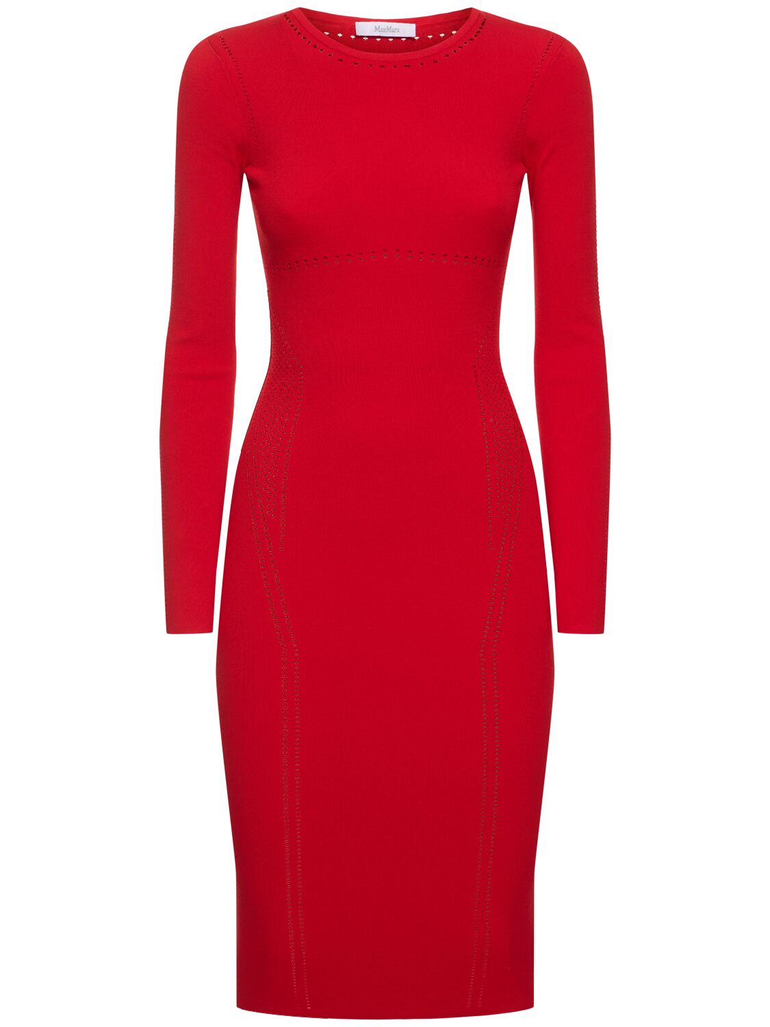 Max Mara Comica Long Sleeved Jersey Midi Dress In Red
