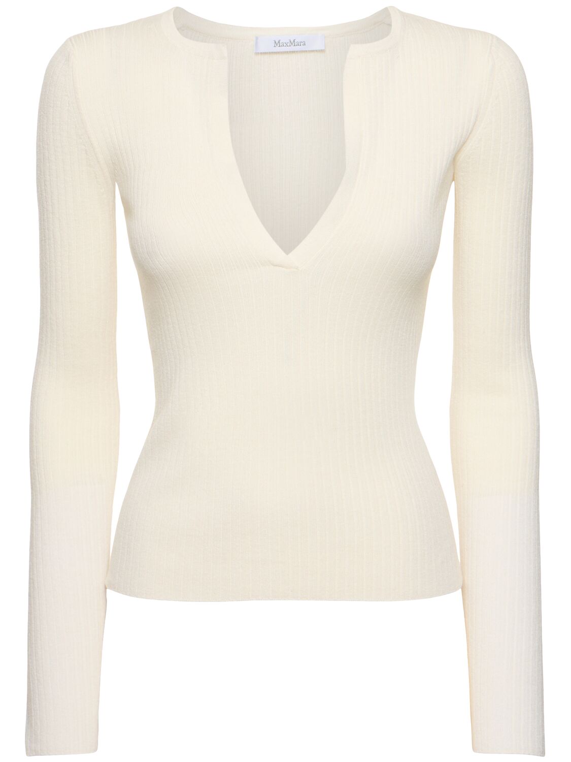 Max Mara Urlo Silk & Cashmere Long Sleeve Top In White