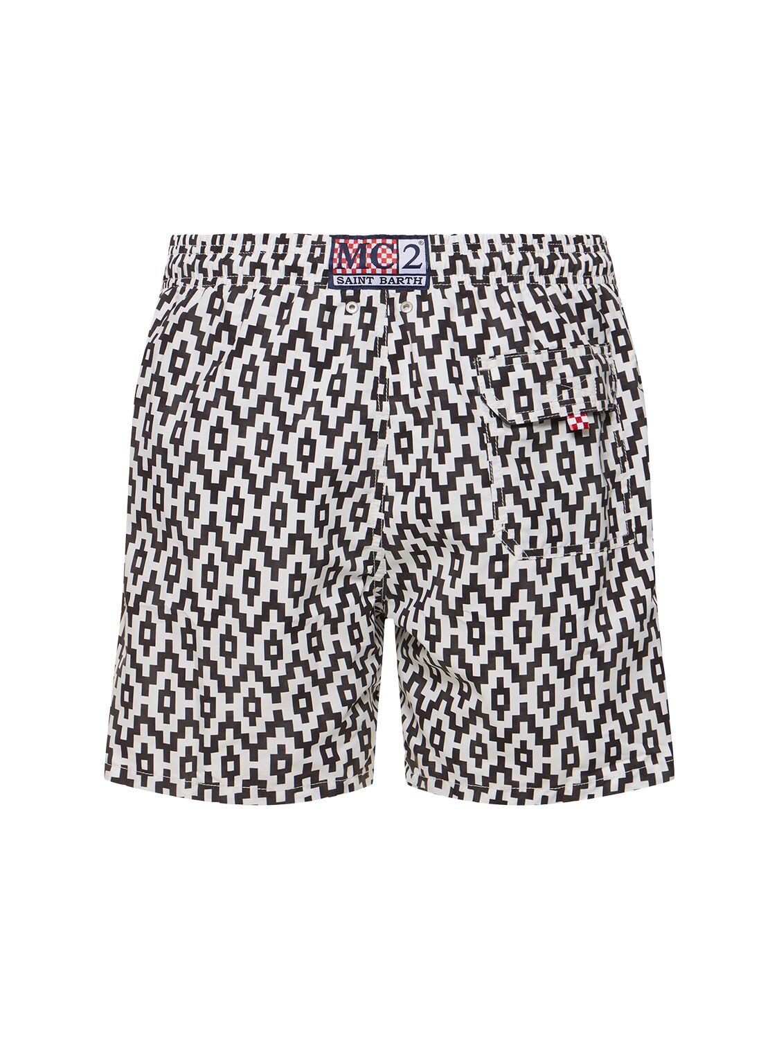 Shop Mc2 Saint Barth Geometric Print Ultralight Swim Shorts In Black,white