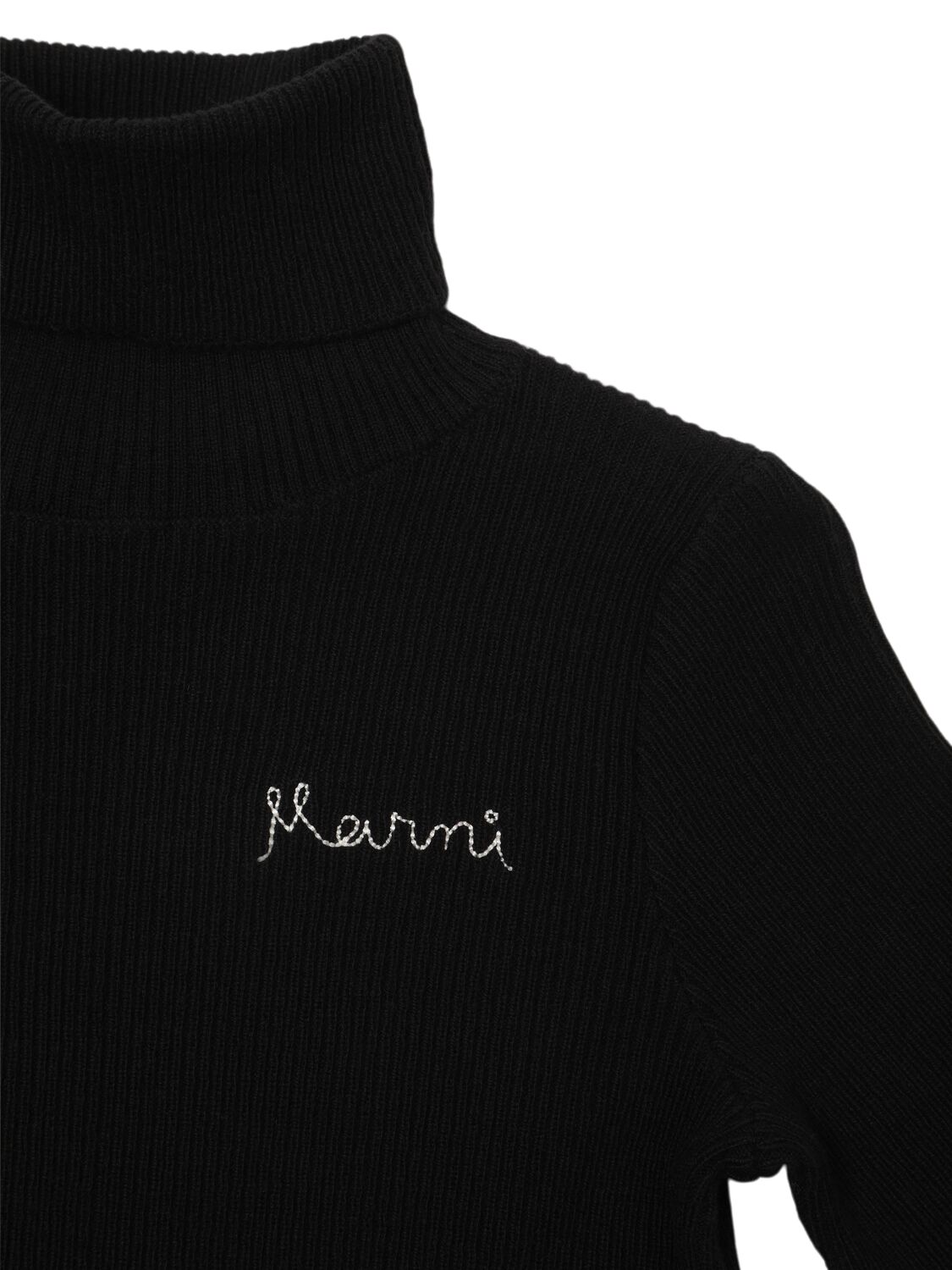 Shop Marni Junior Cotton Blend Knit Turtleneck Sweater In Black