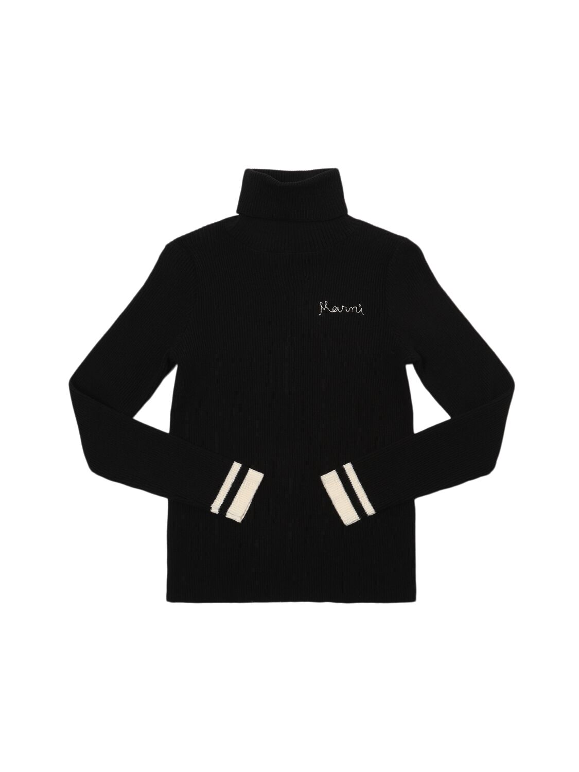 Marni Junior Cotton Blend Knit Turtleneck Sweater In Black