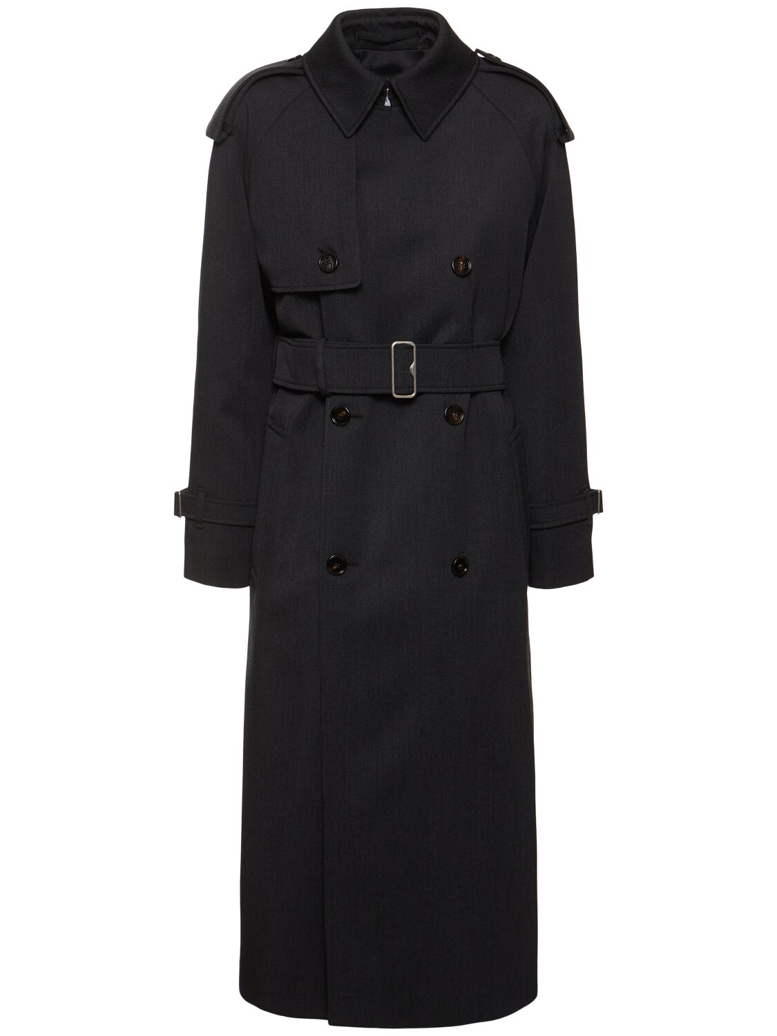 Shop Burberry Virgin Wool Long Trench Coat In Dunkelgrau