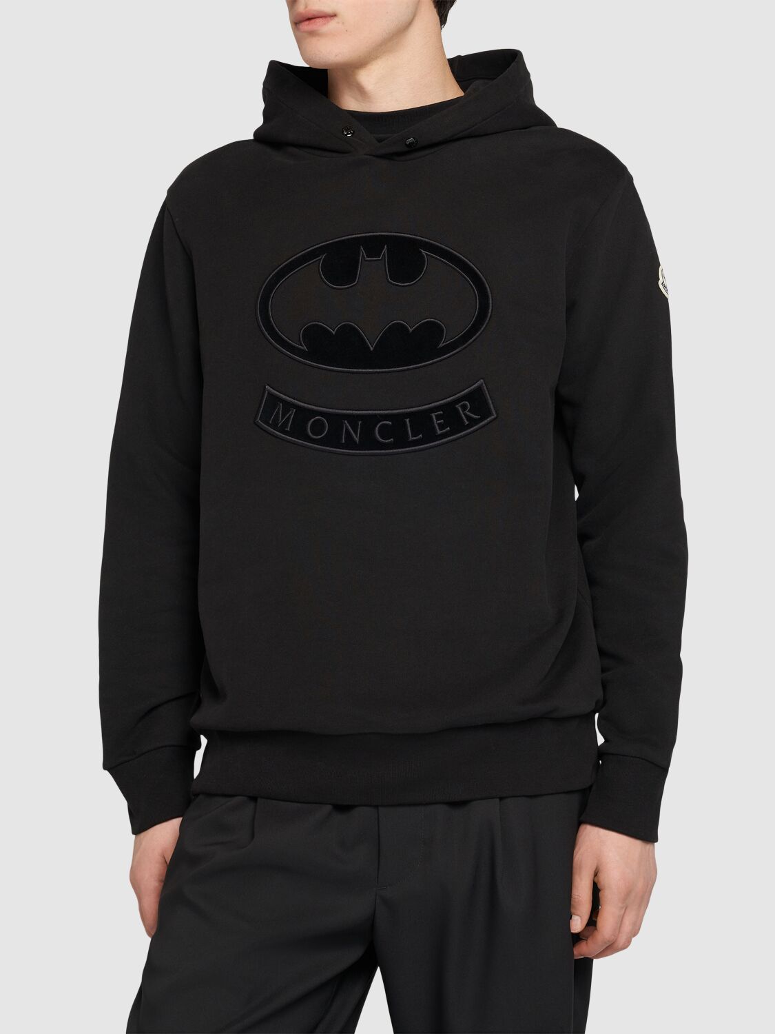 Shop Moncler Batman Logo Cotton Sweatshirt In Black