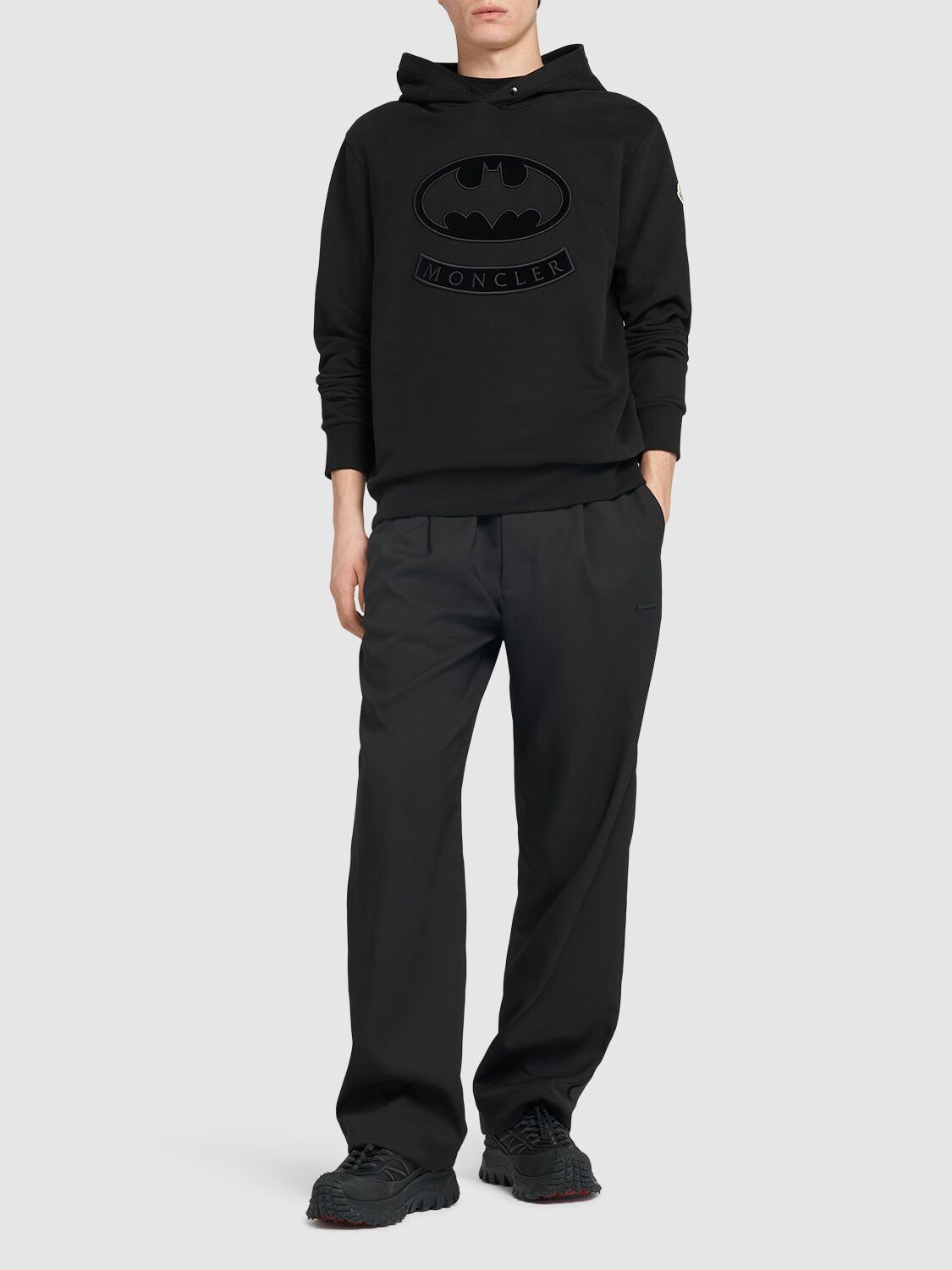 Shop Moncler Batman Logo Cotton Sweatshirt In Black