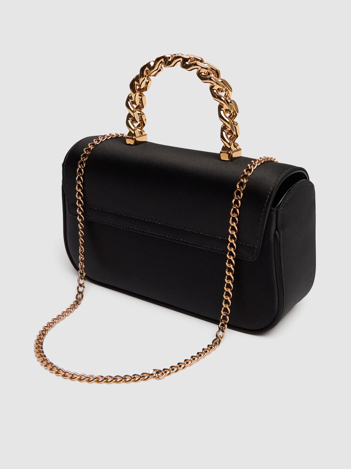 Shop Versace Mini La Medusa Satin Top Handle Bag In Black-ver