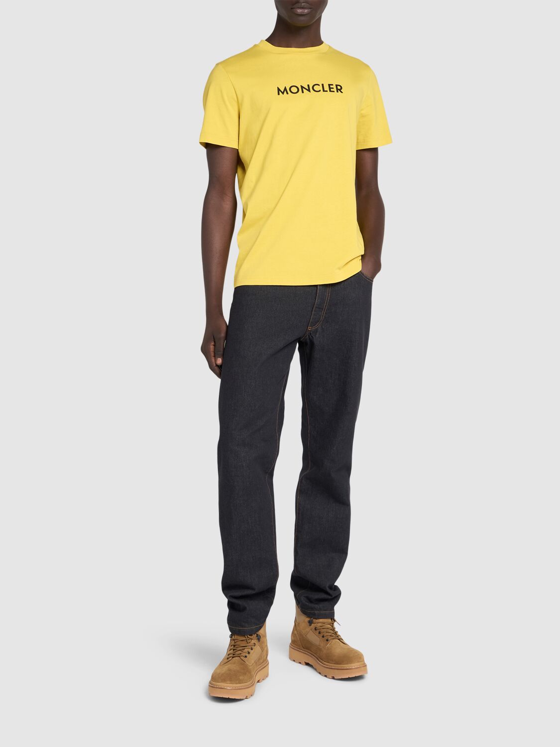 Shop Moncler Logo Cotton Jersey T-shirt In Gamma Yellow To