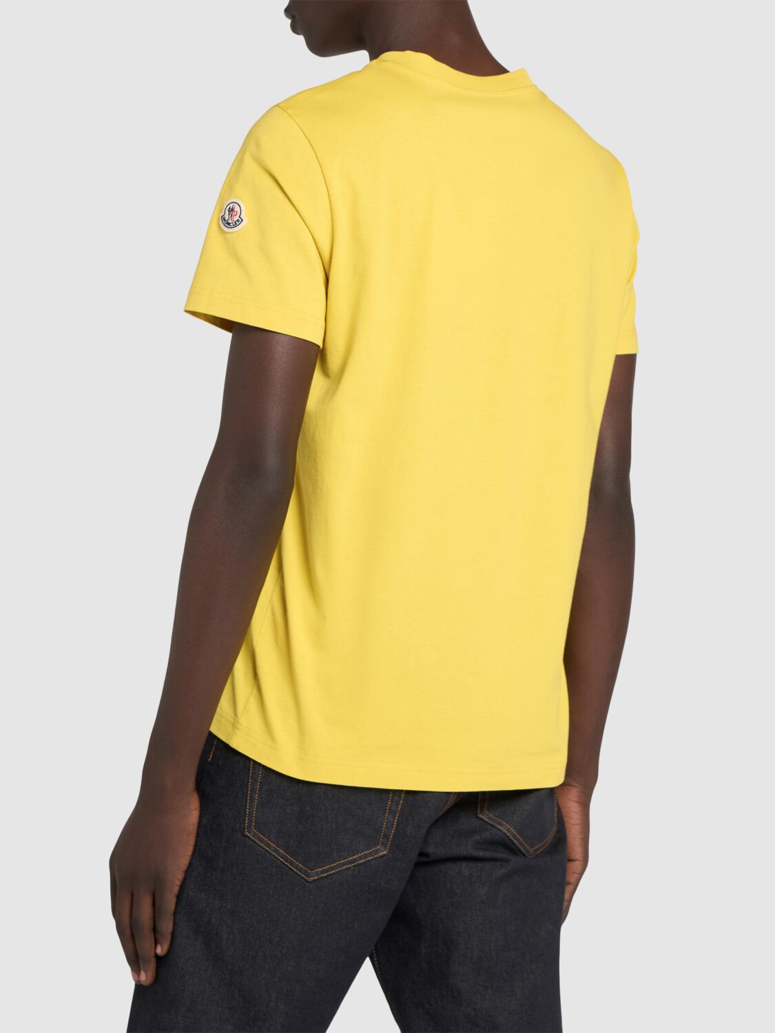 Shop Moncler Logo Cotton Jersey T-shirt In Gamma Yellow To