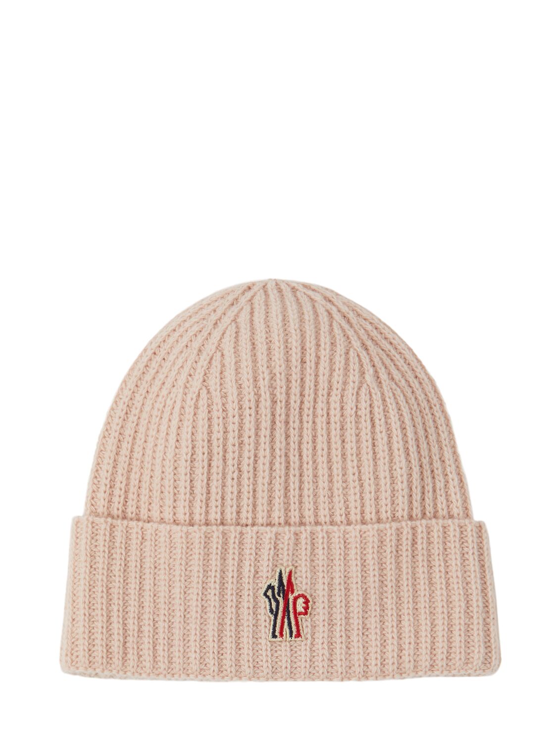 Moncler Logo Virgin Wool Beanie In Pink