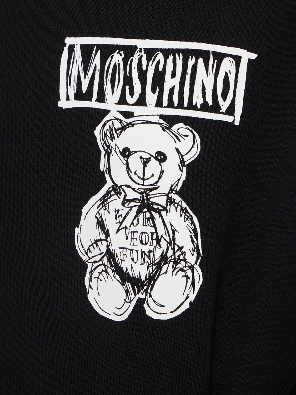 Shop Moschino Teddy Print Cotton Hoodie In Black,white